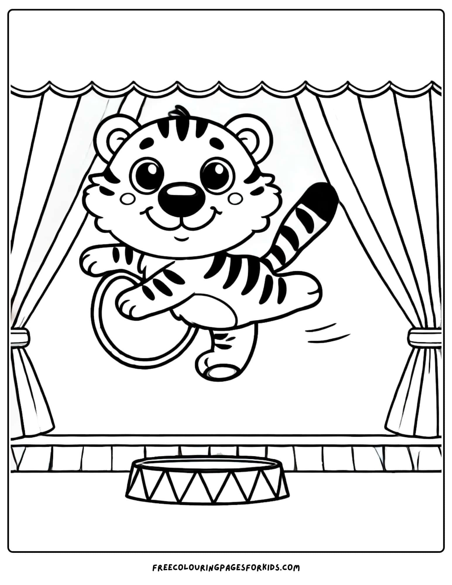 tiger performing in a circus coloring page