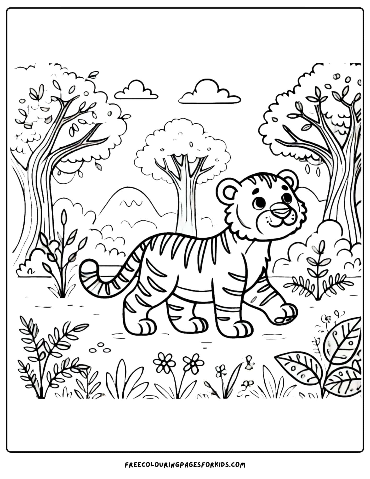 tiger in the jungle coloring page