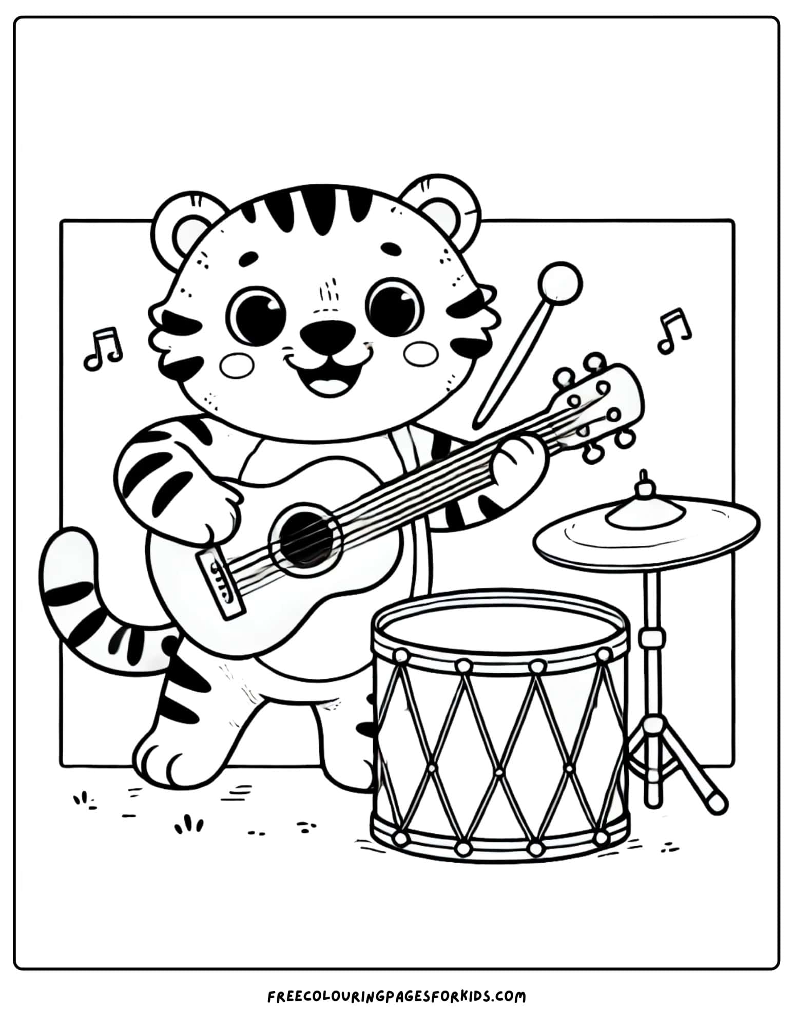 tiger making music coloring page