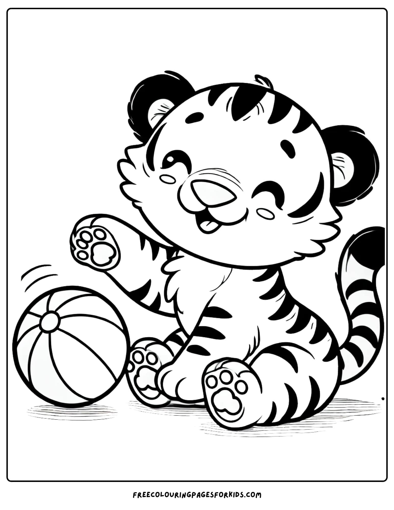 tiger playing with a ball coloring page