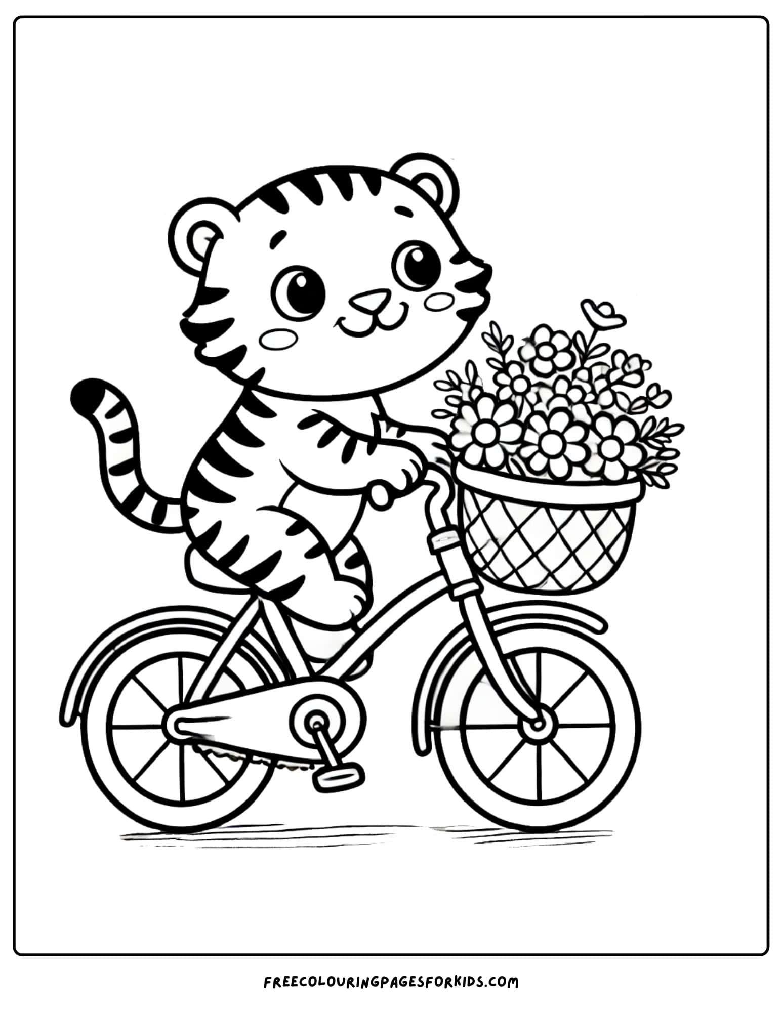 tiger riding a bike coloring page