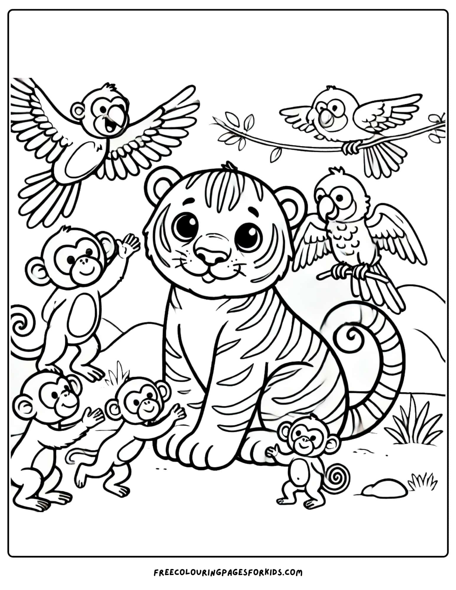 tiger and friends coloring page