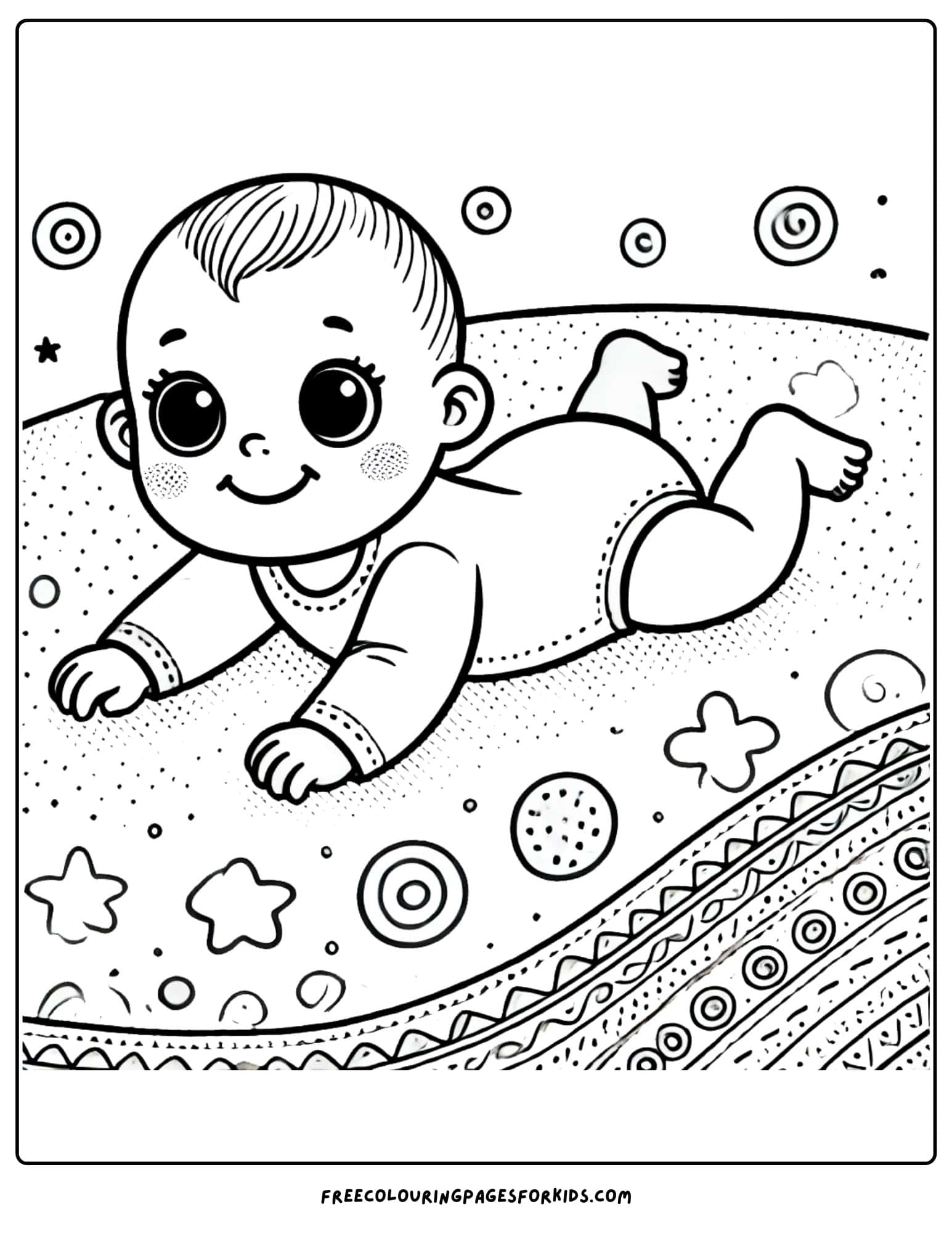 baby crawling on a blanket coloring page