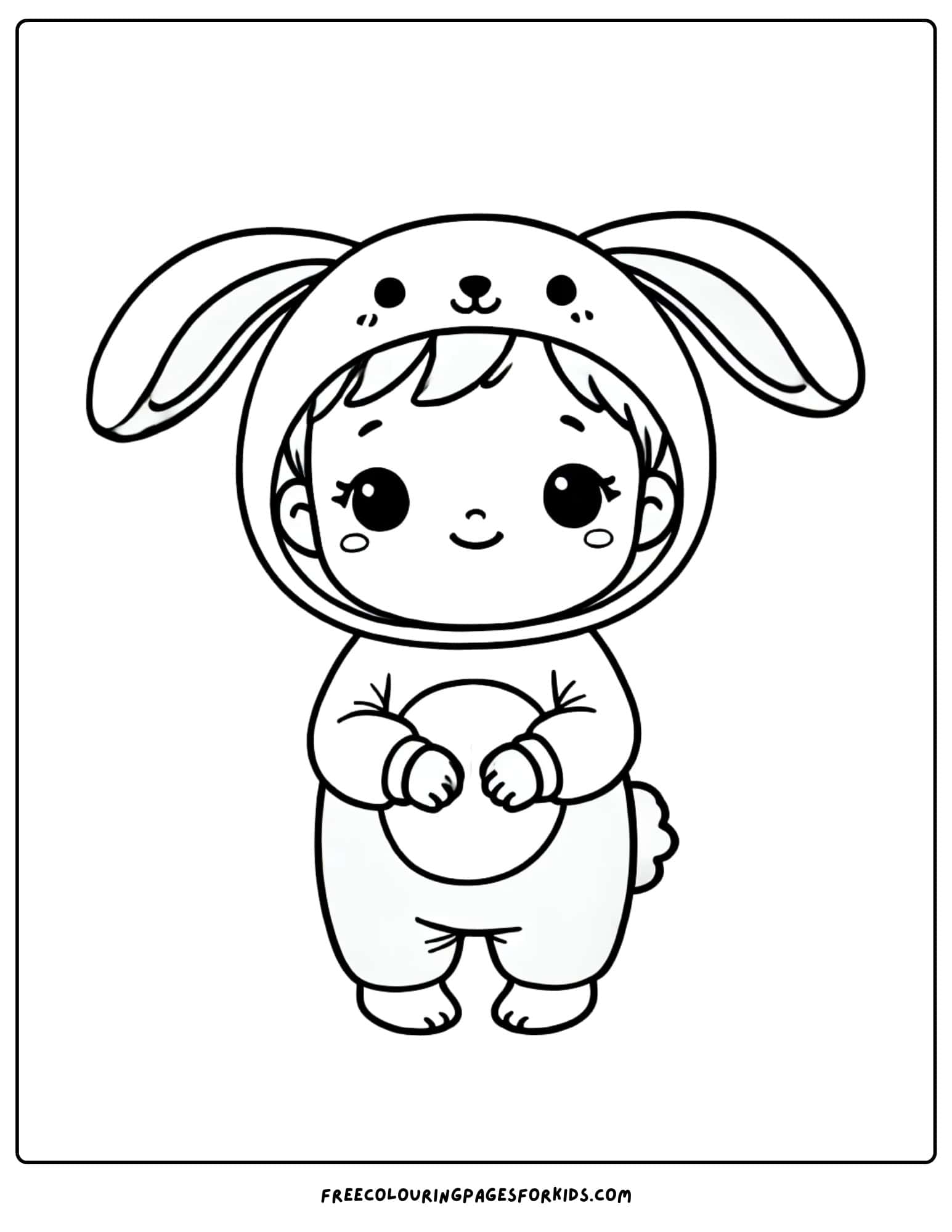 baby dressed in a bunny onesie coloring page