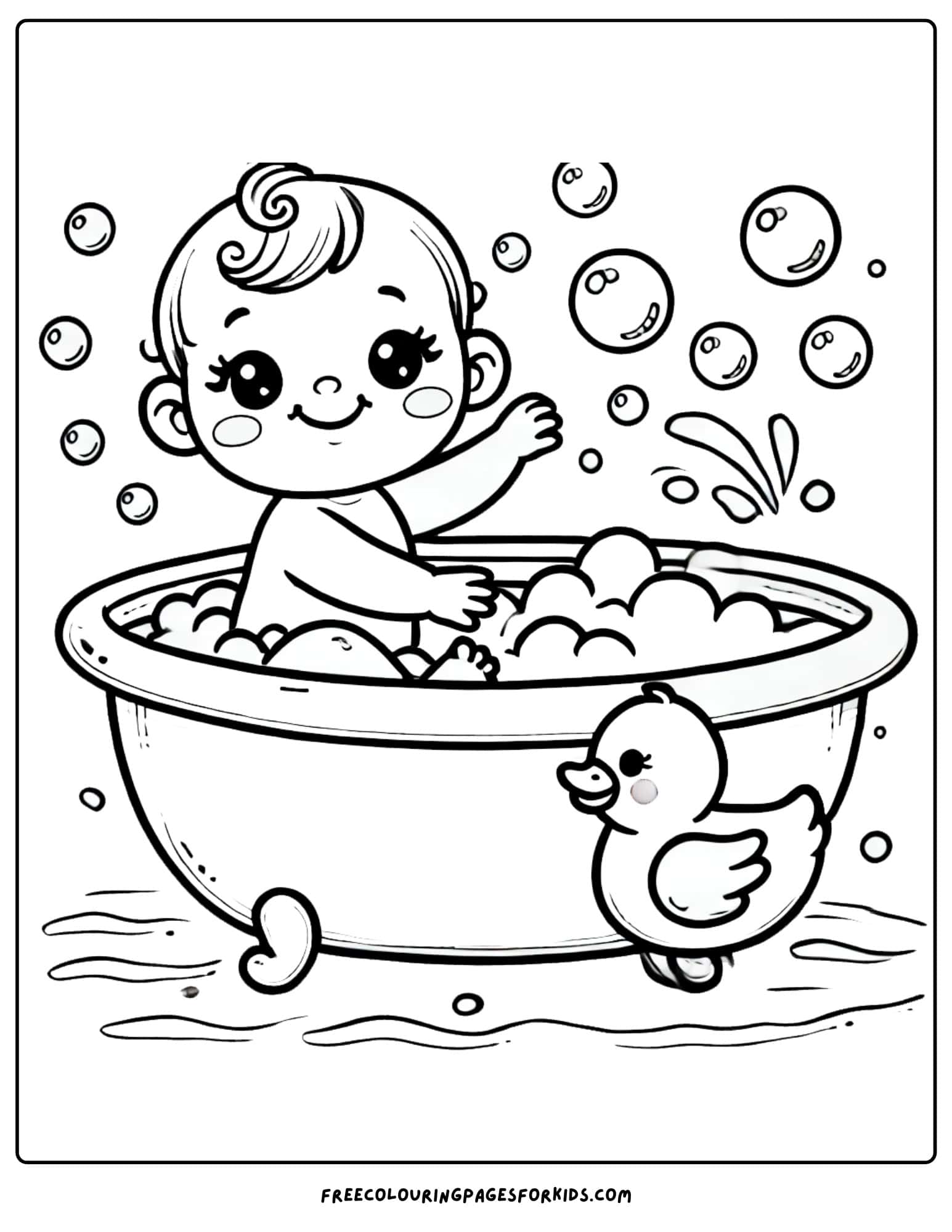 baby splashing in a bubble bath coloring page