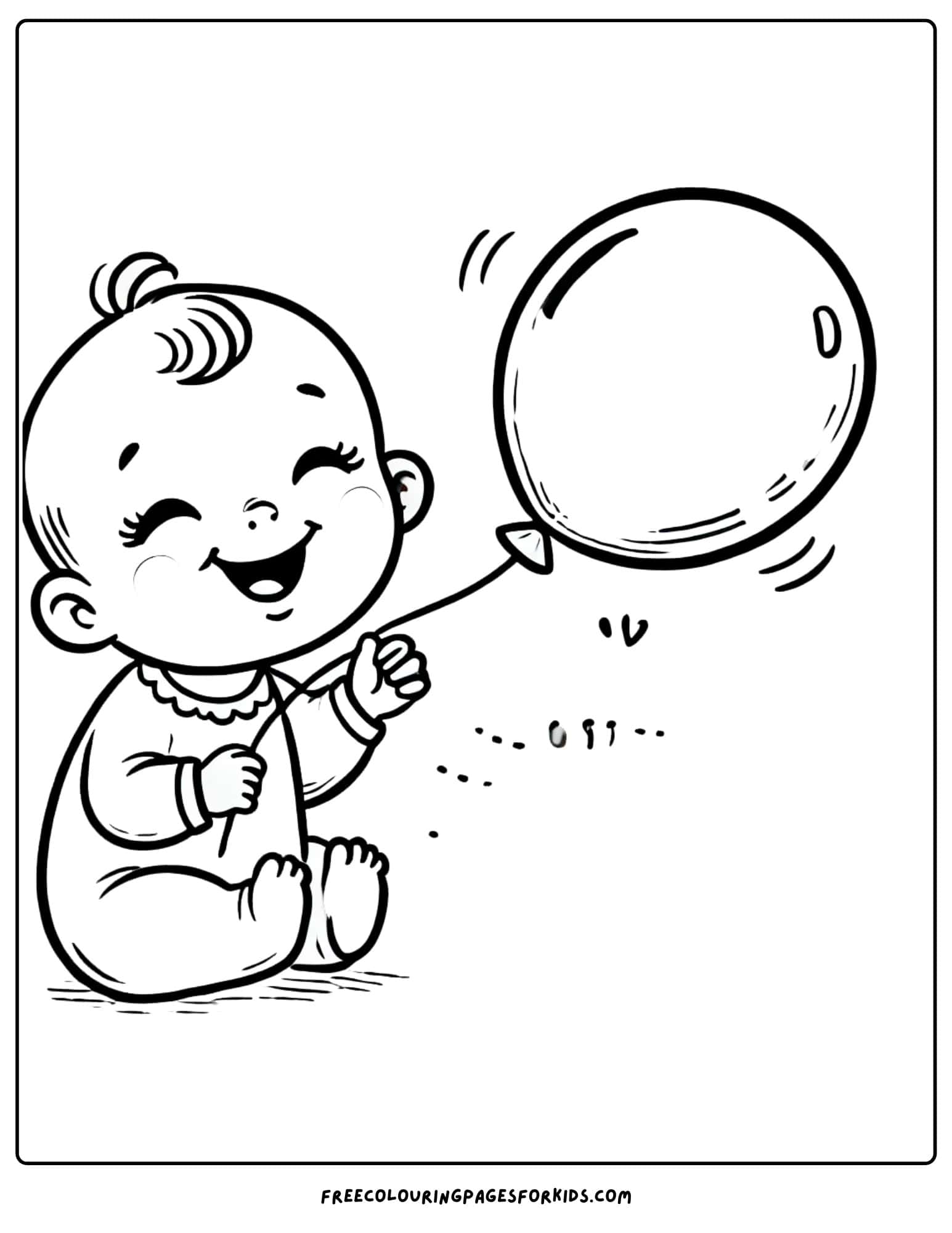 baby holding a balloon coloring page