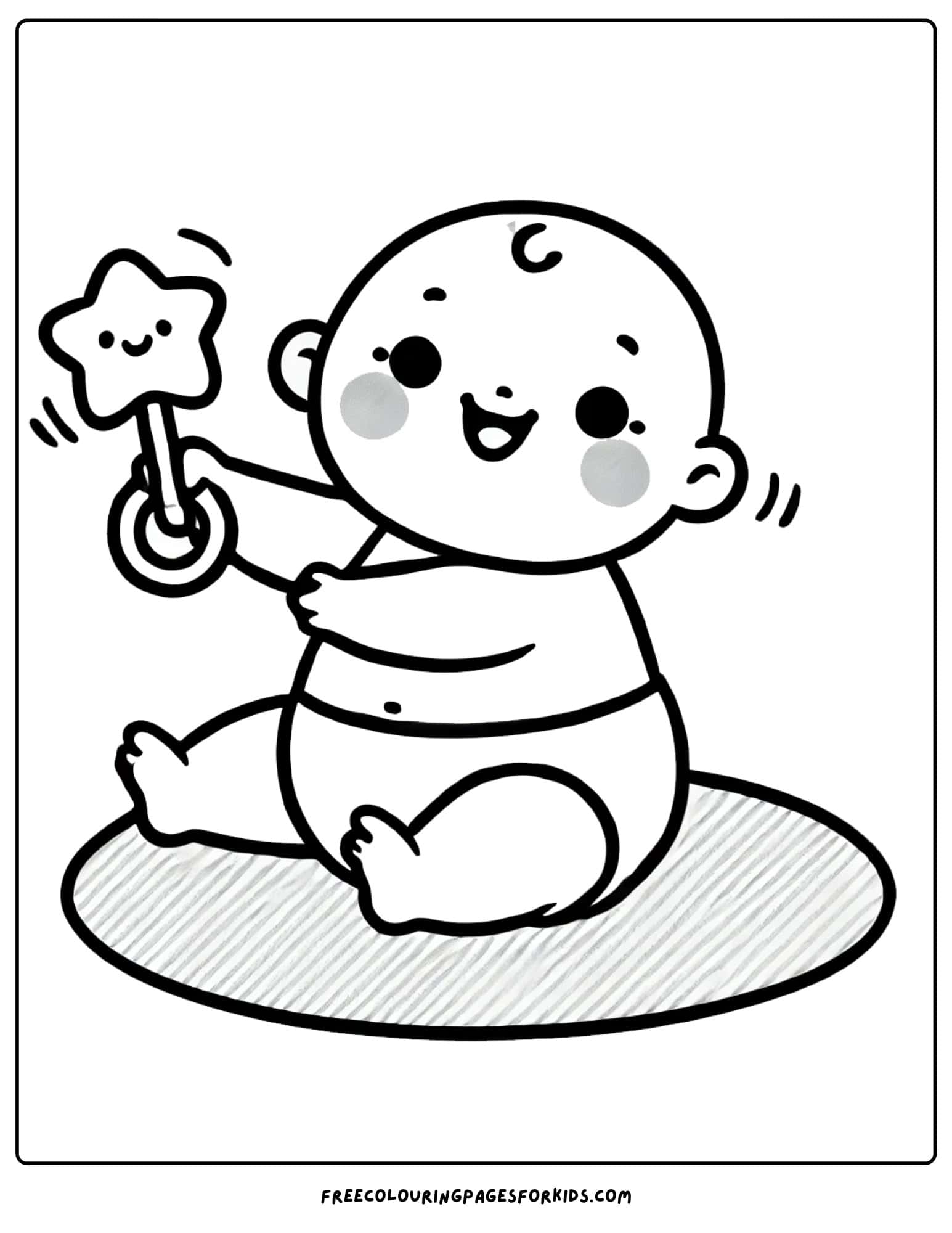 baby holding a rattle coloring page