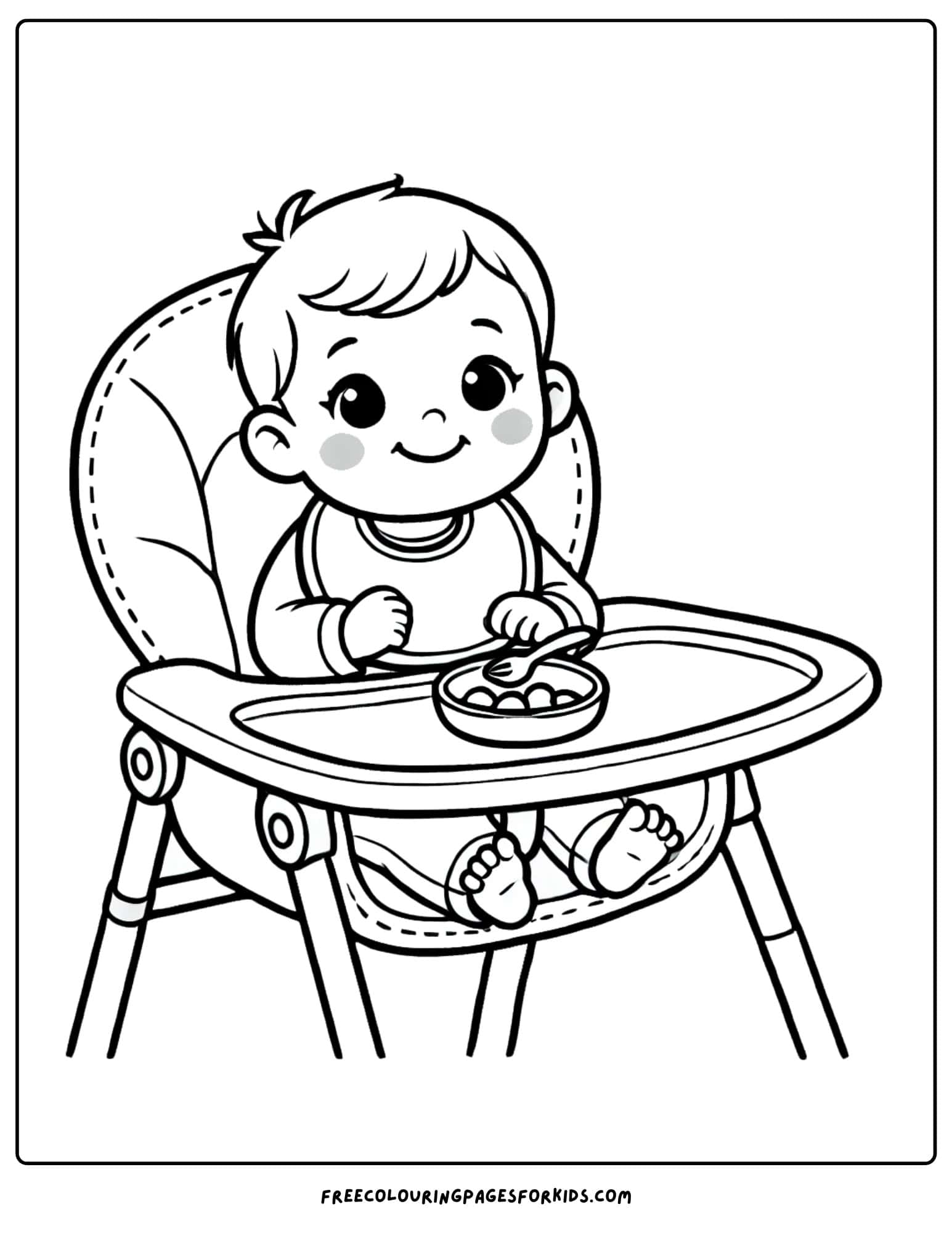 baby sitting in a high chair coloring page