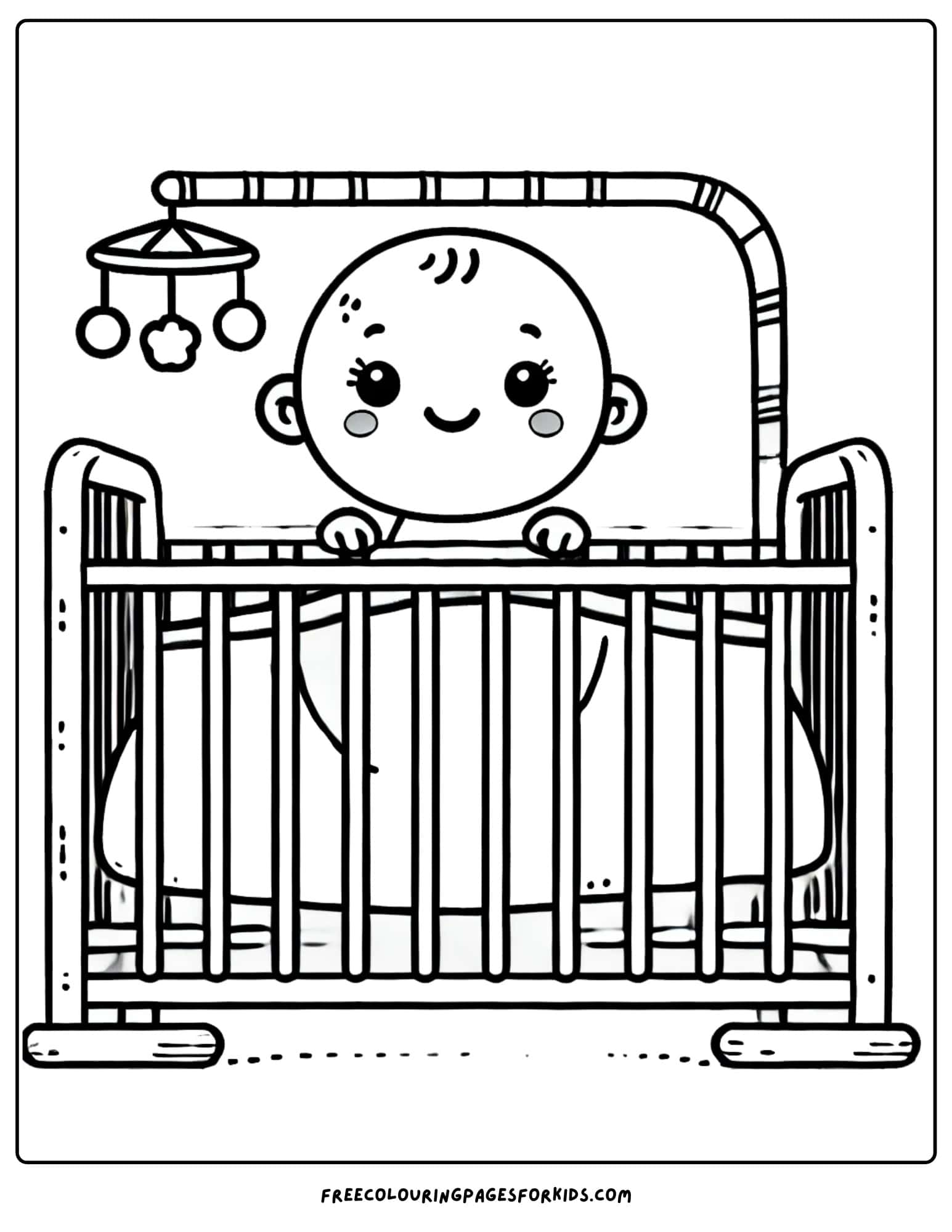 baby in a cot coloring page