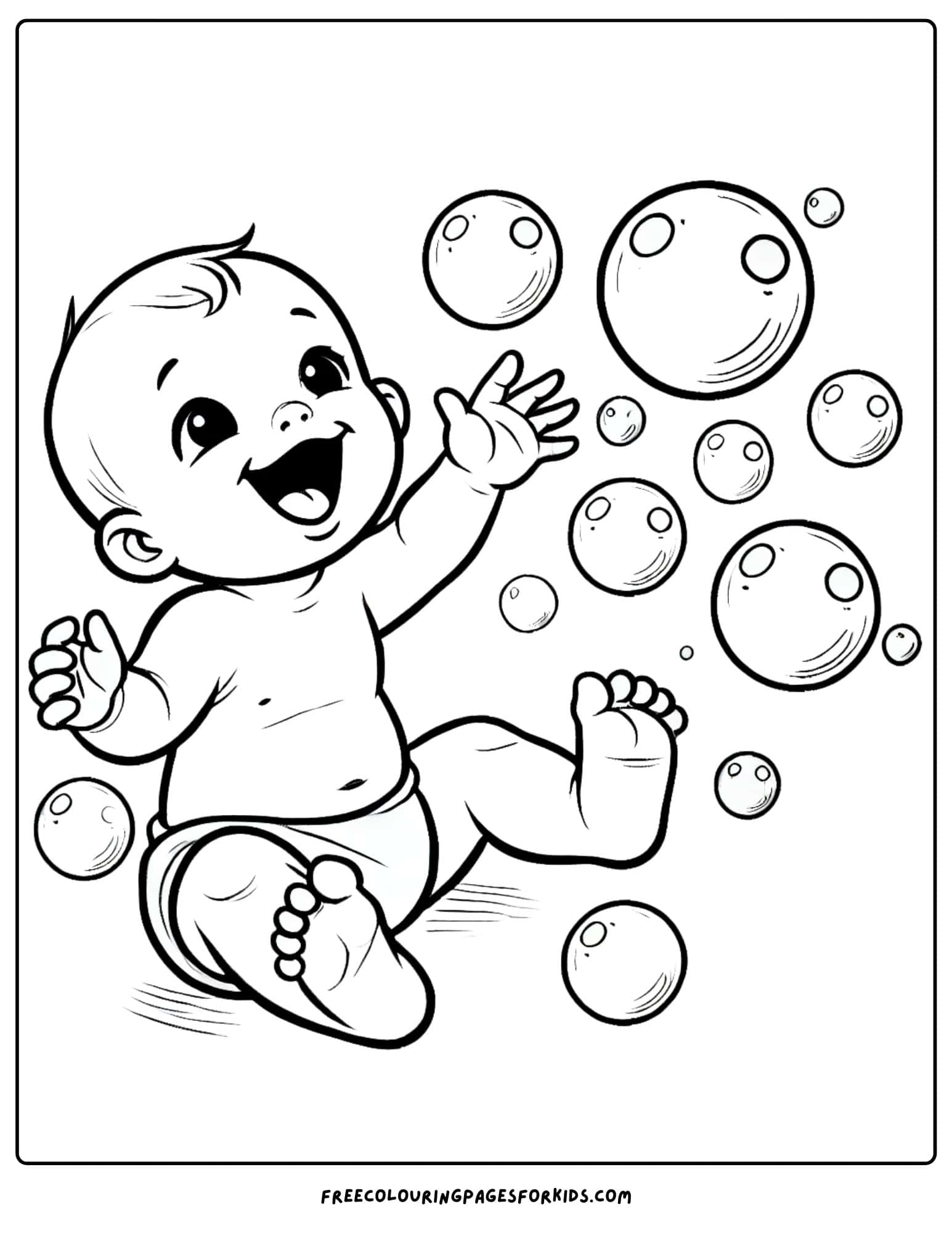 baby laughing at bubbles coloring page