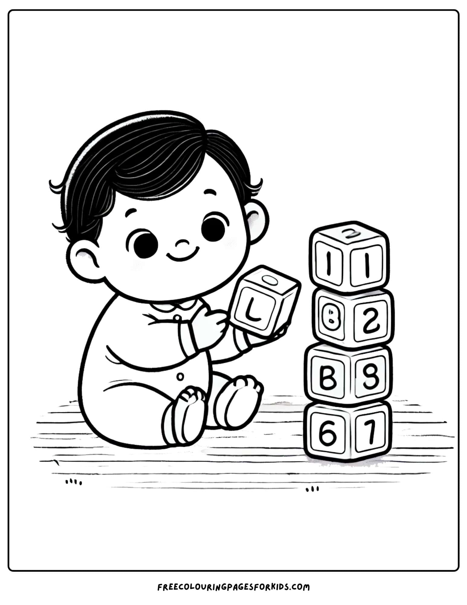 baby stacking up blocks coloring page