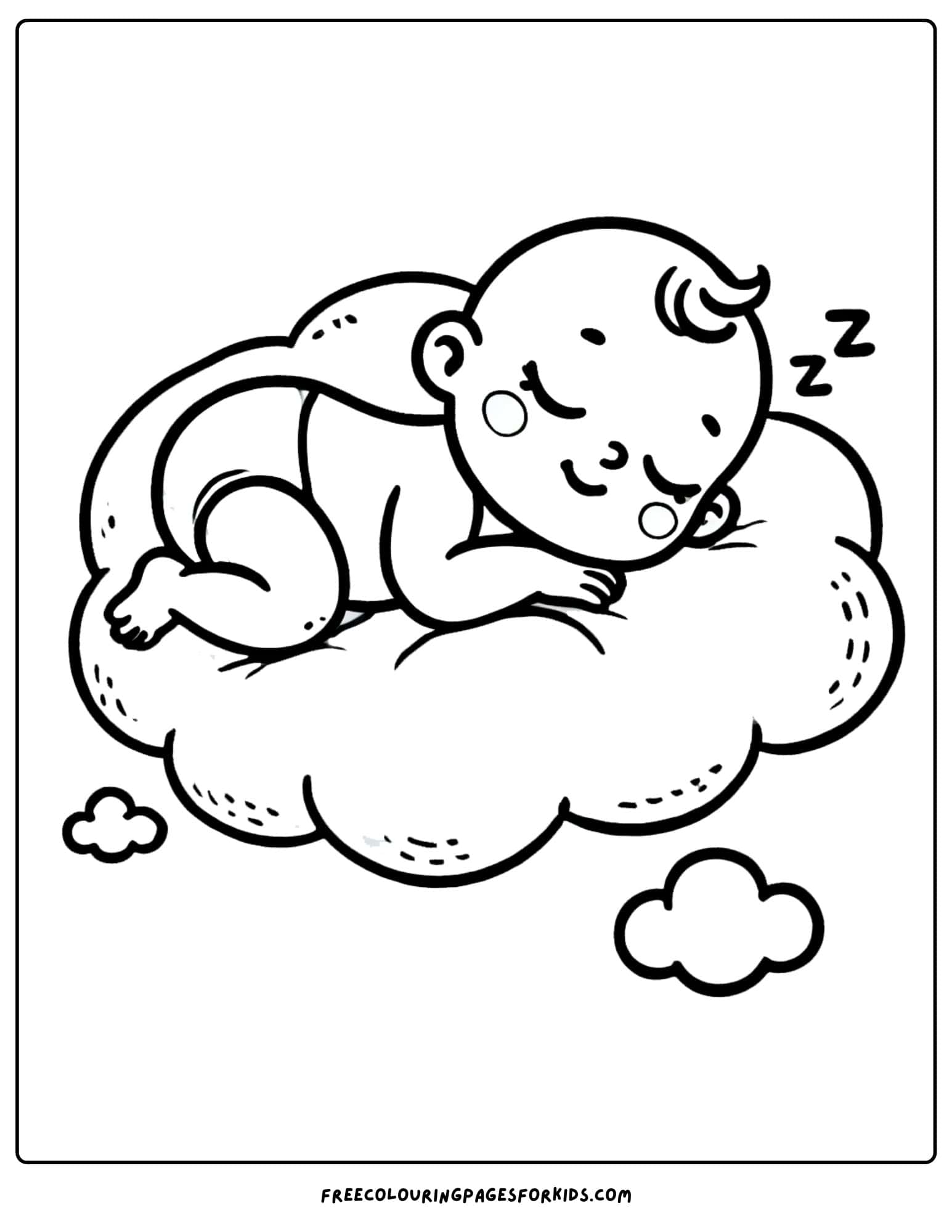 baby sleeping on a cloud coloring page