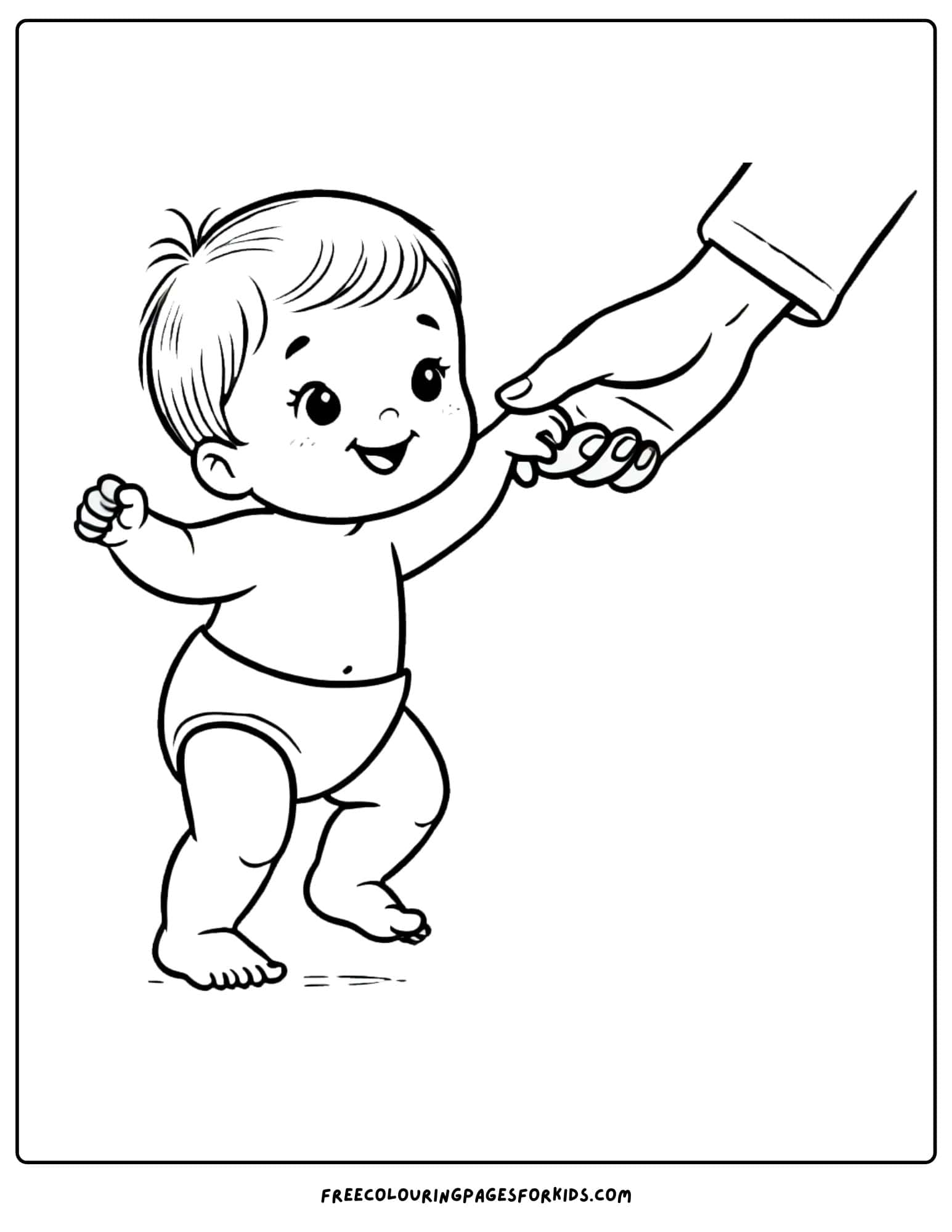 baby taking its first steps coloring page