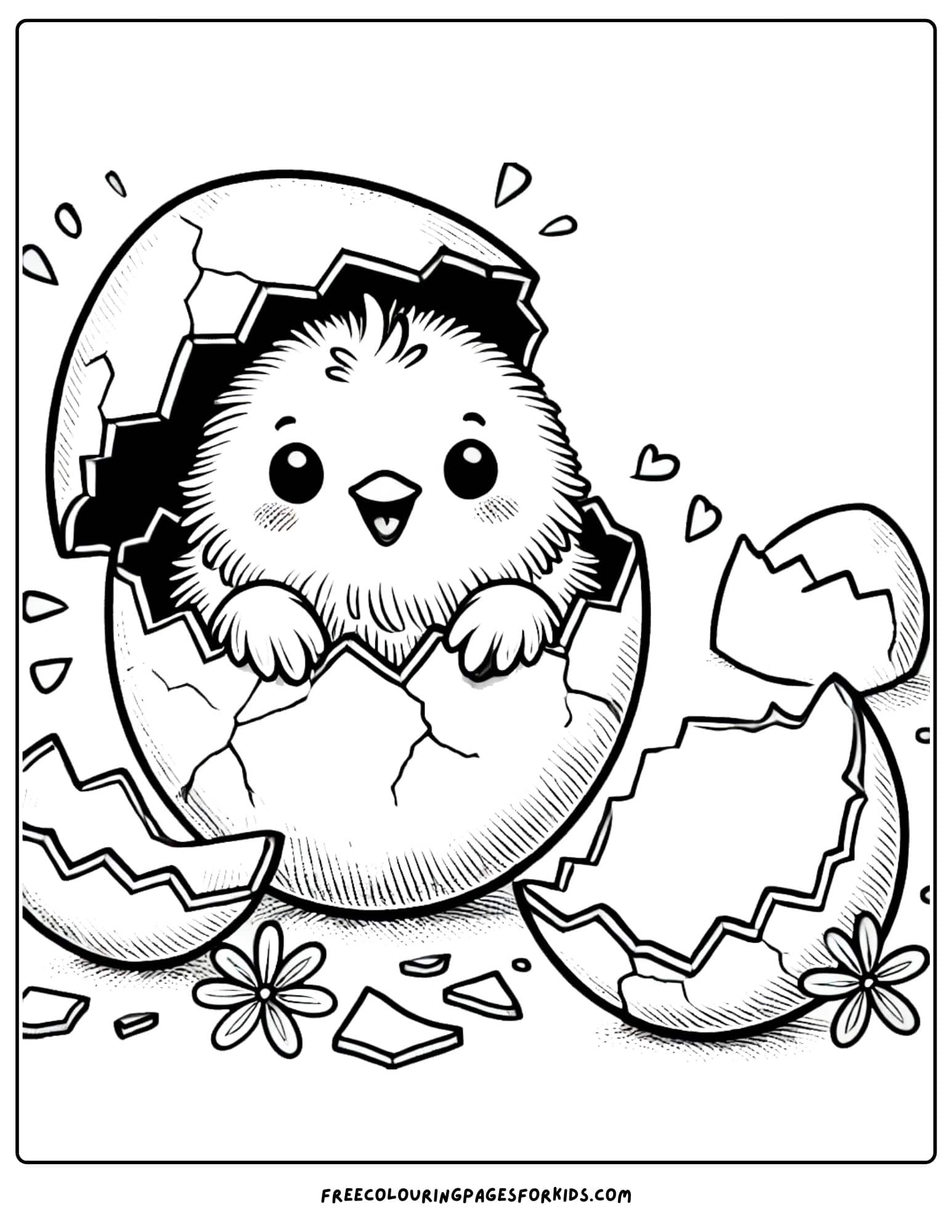 bird chick hatching from an egg coloring page