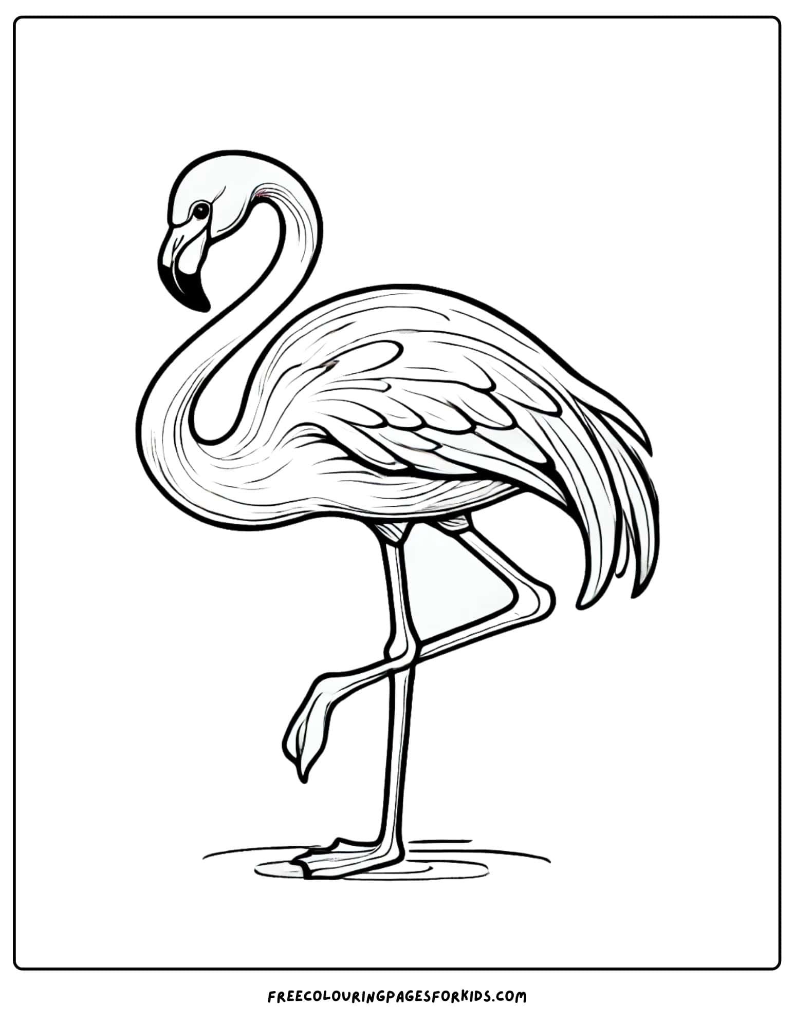 bird flamingo standing on one leg coloring page