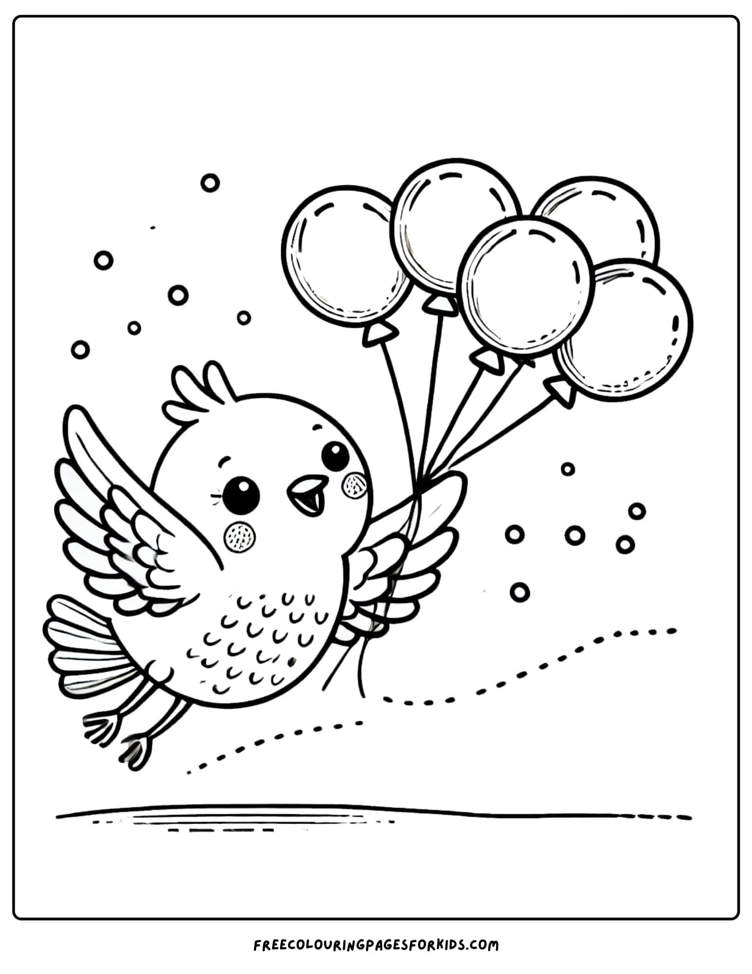 bird flying with balloons coloring page