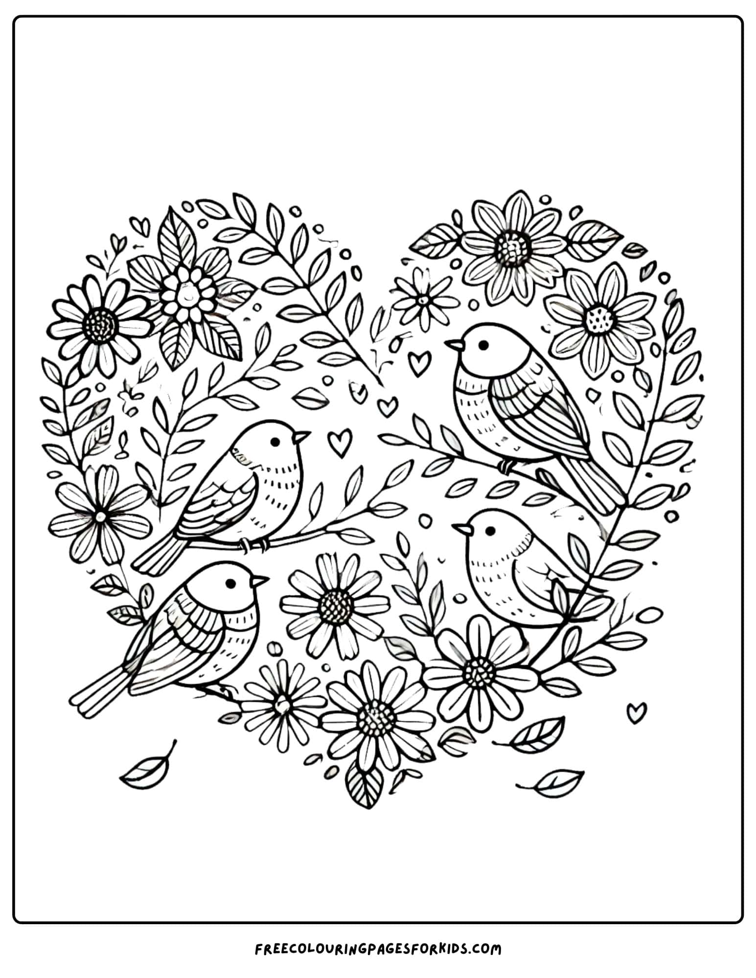 bird in a heart shapped wreath coloring page