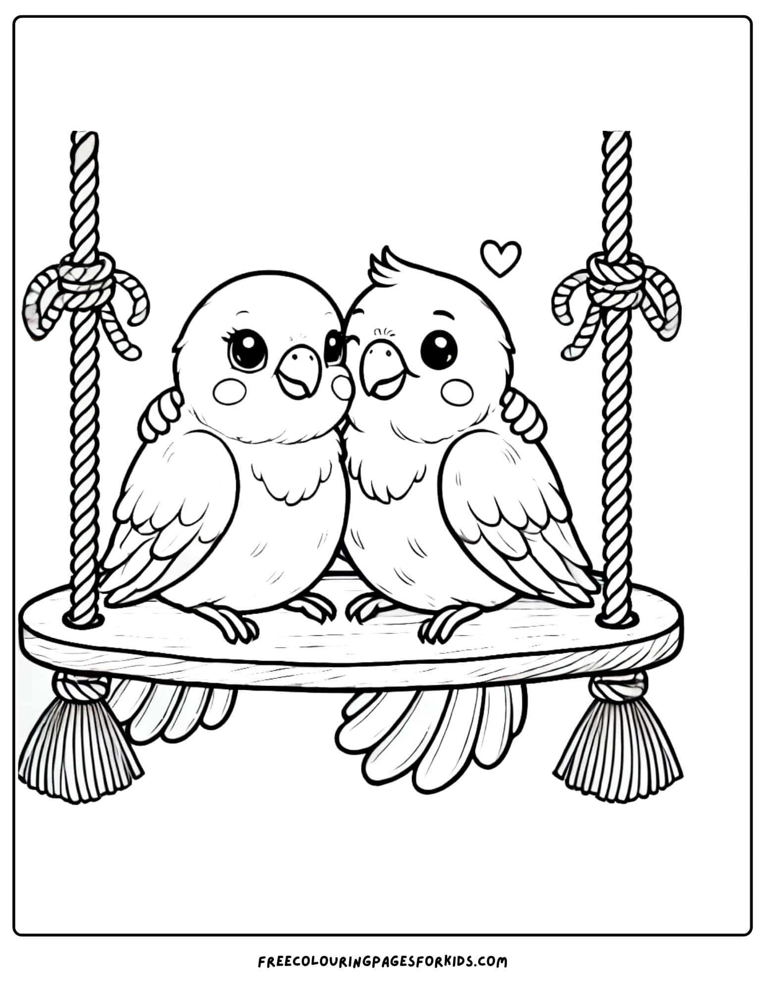 bird lovebirds on a swing coloring page