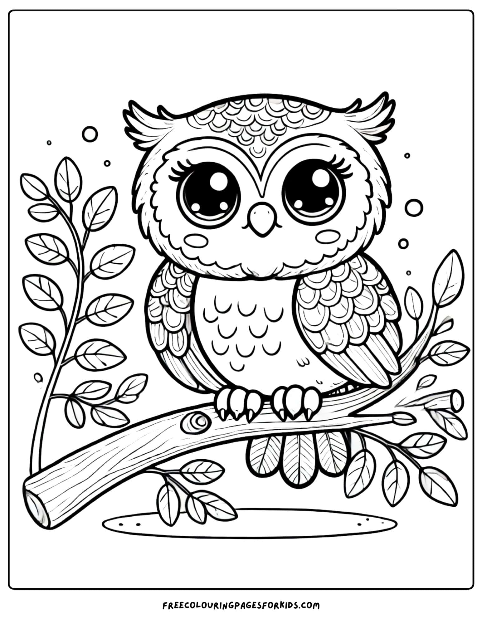 bird owl sitting on a branch coloring page