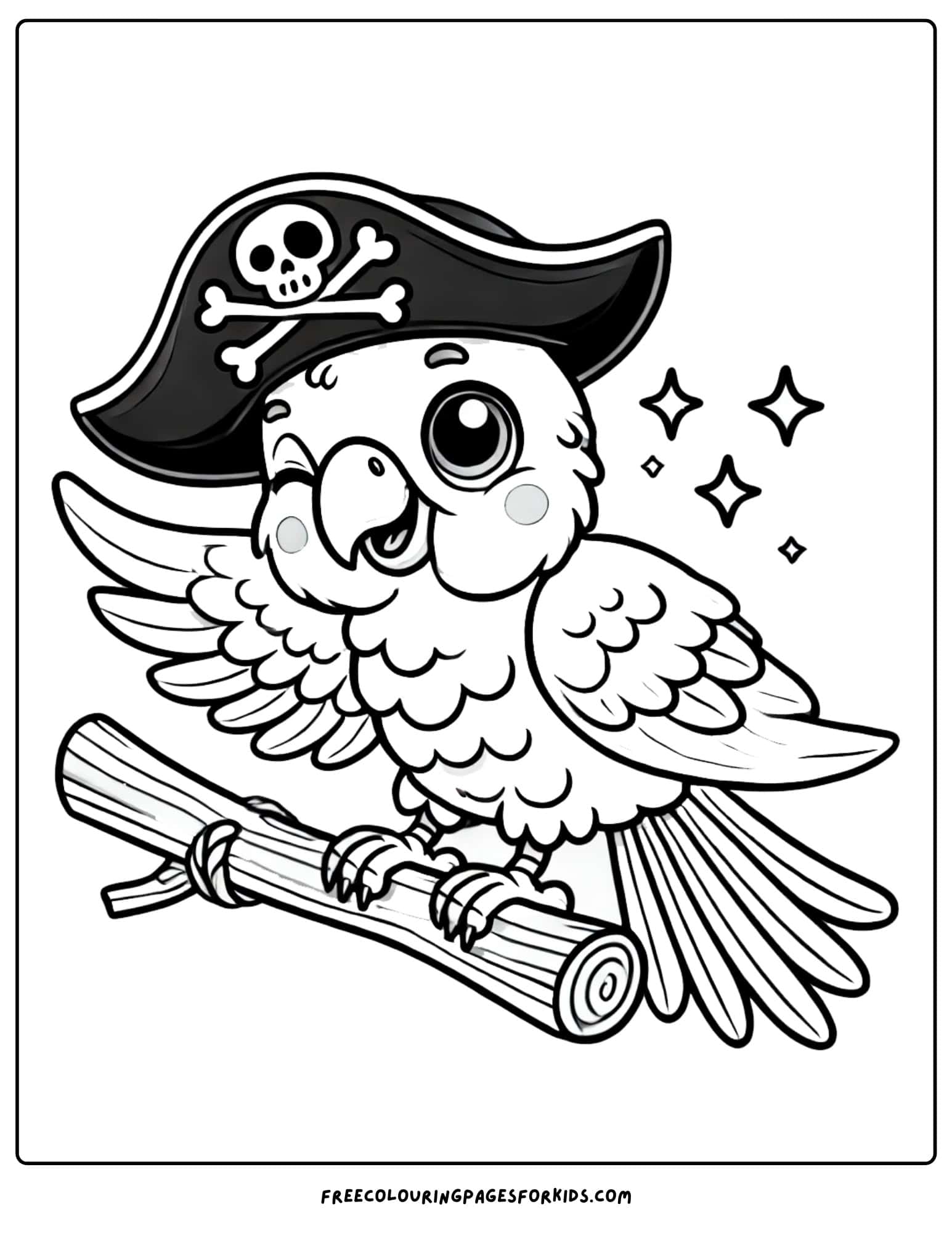 bird parrot wearing a pirate hat coloring page