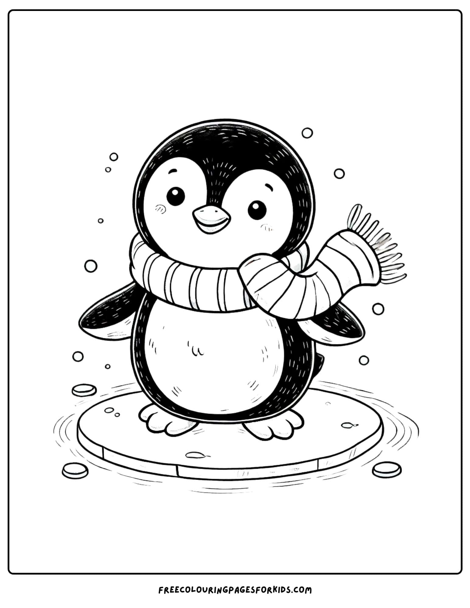 bird penguin wearing a scarf to keep warm coloring page