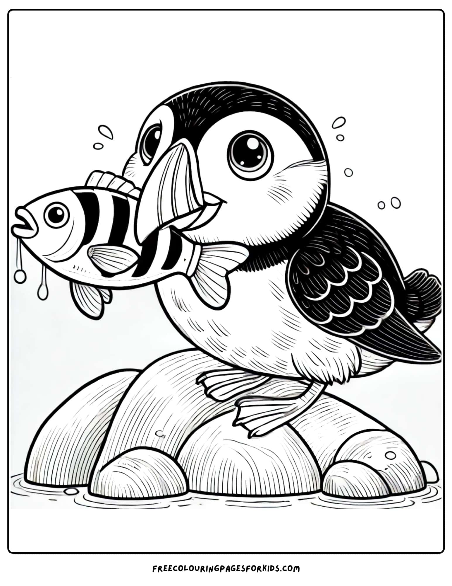 bird puffin catching a fish coloring page