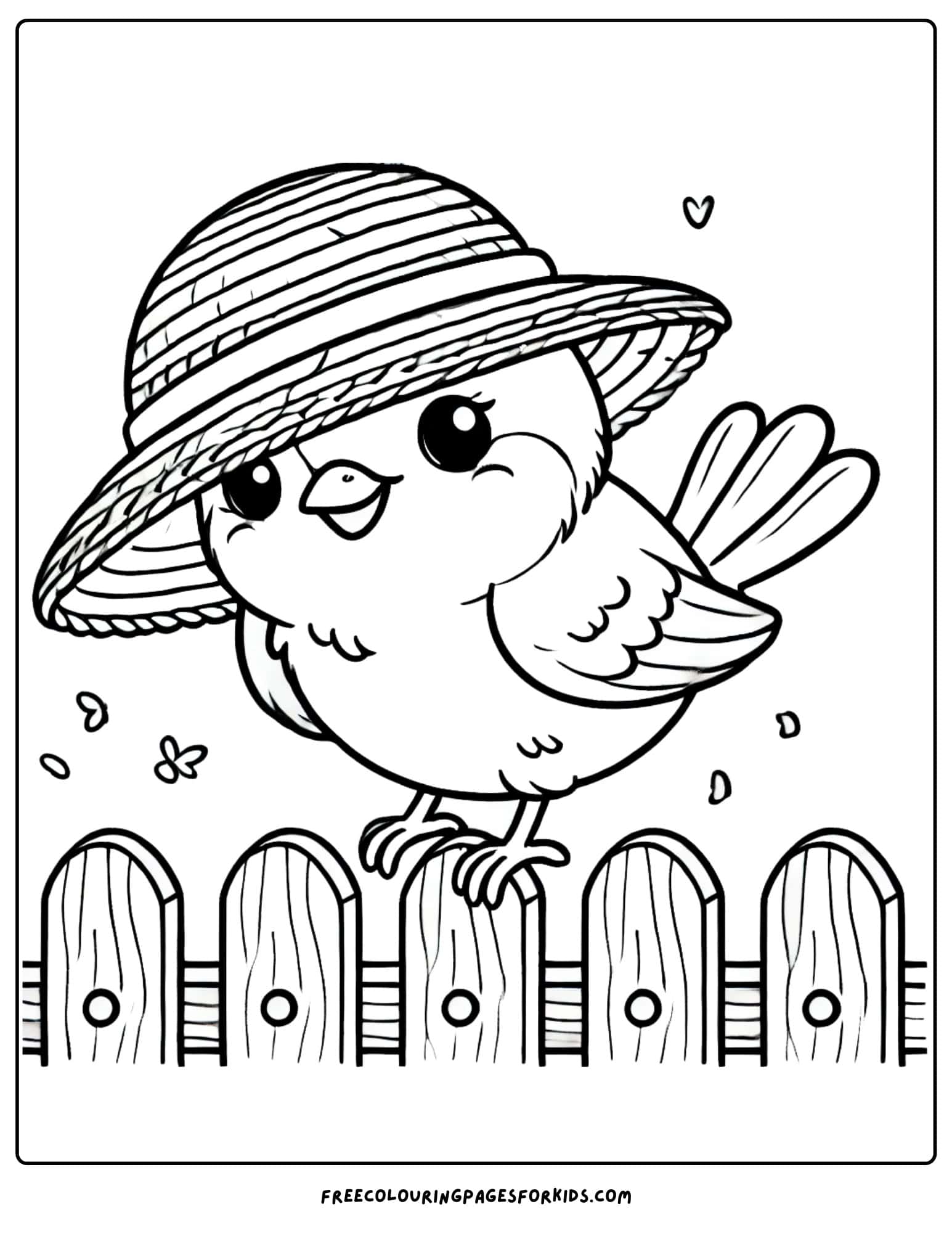 bird sparrow wearing a straw hat coloring page