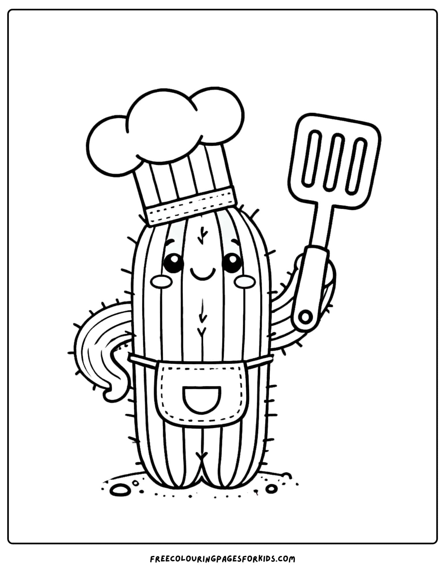 cactus dressed as a chef coloring page