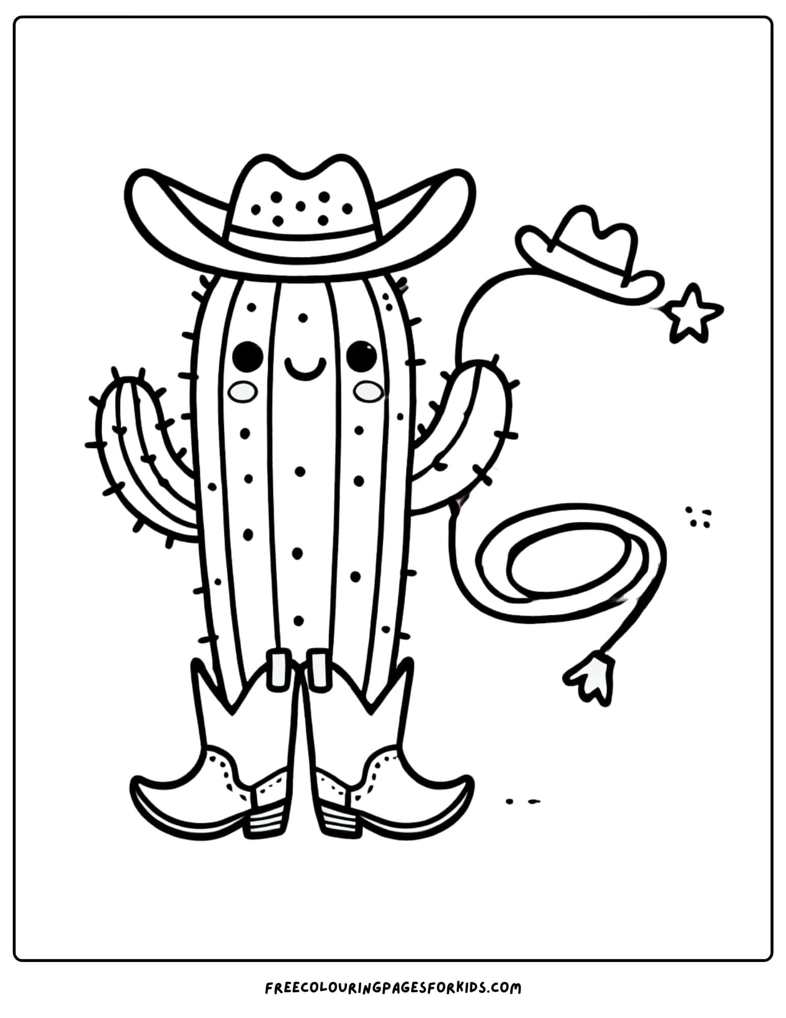 cactus dressed as a cowboy coloring page