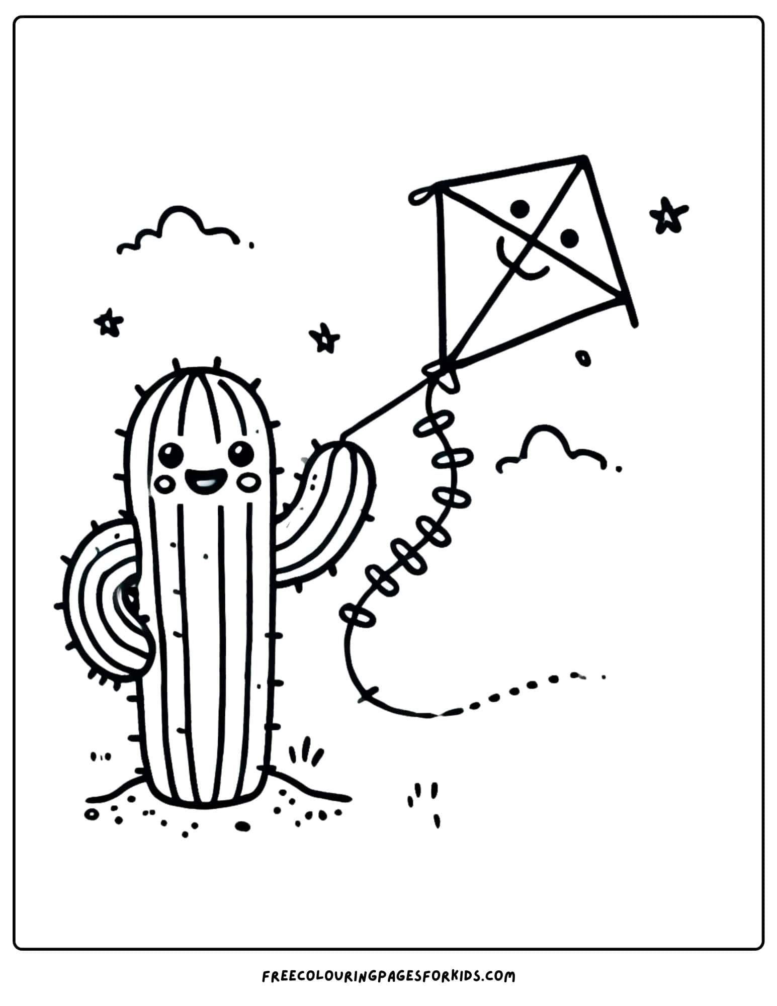 cactus flying a kite coloring page