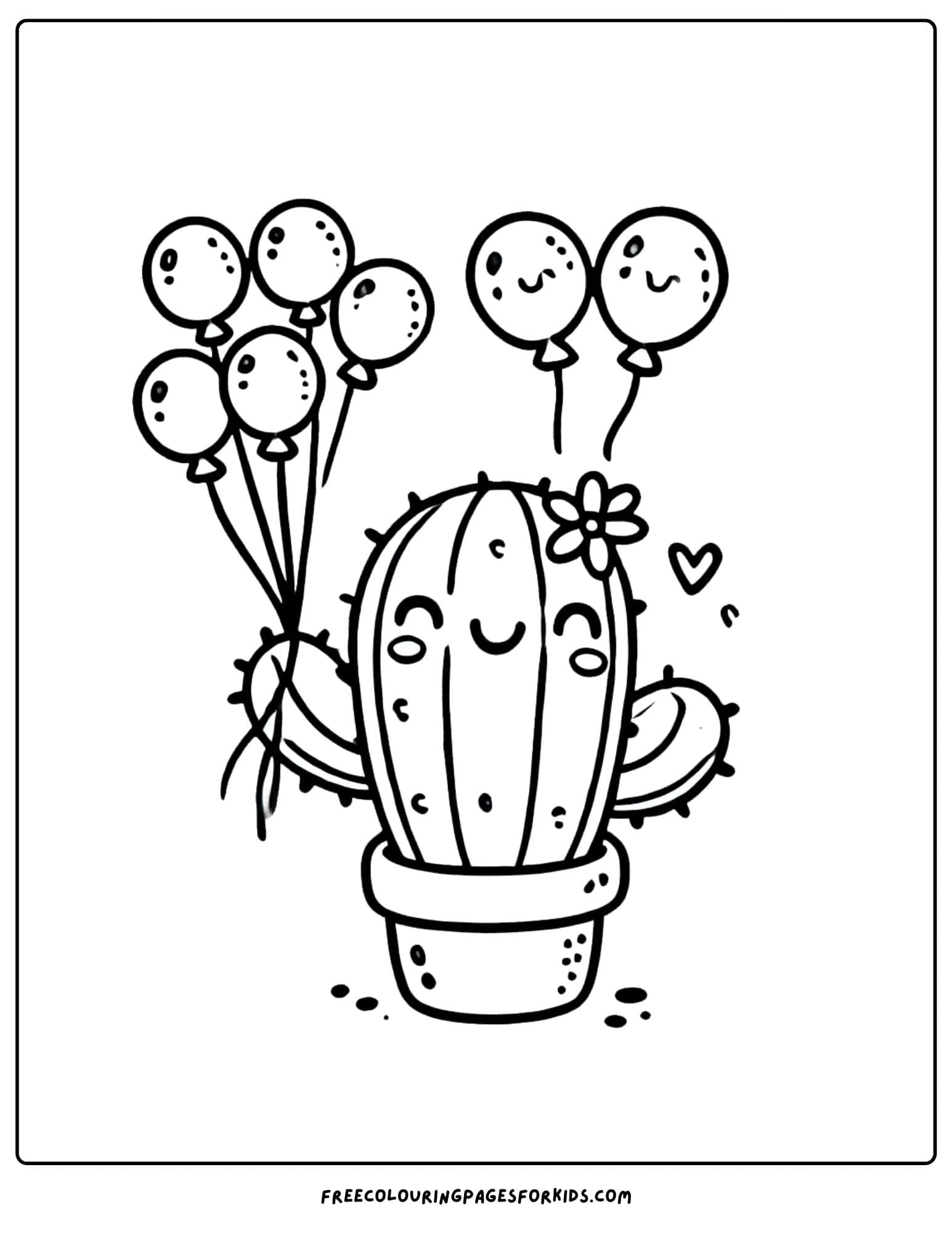 cactus holding balloons coloring page