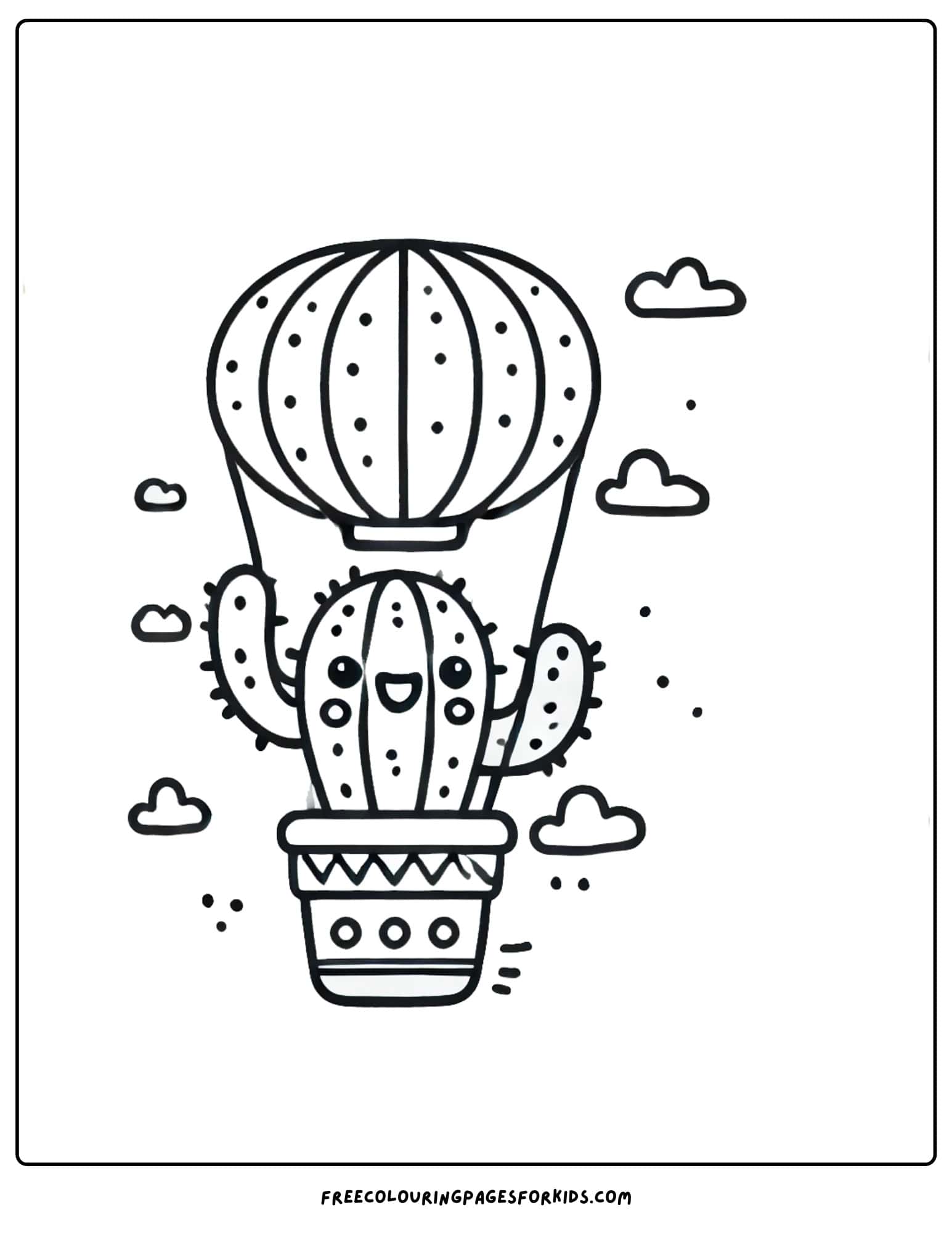 cactus in a hot air balloon coloring page