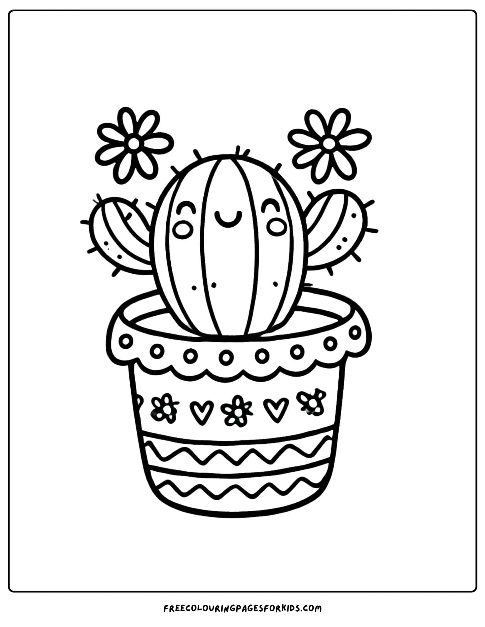 cactus smiling in a pot coloring page