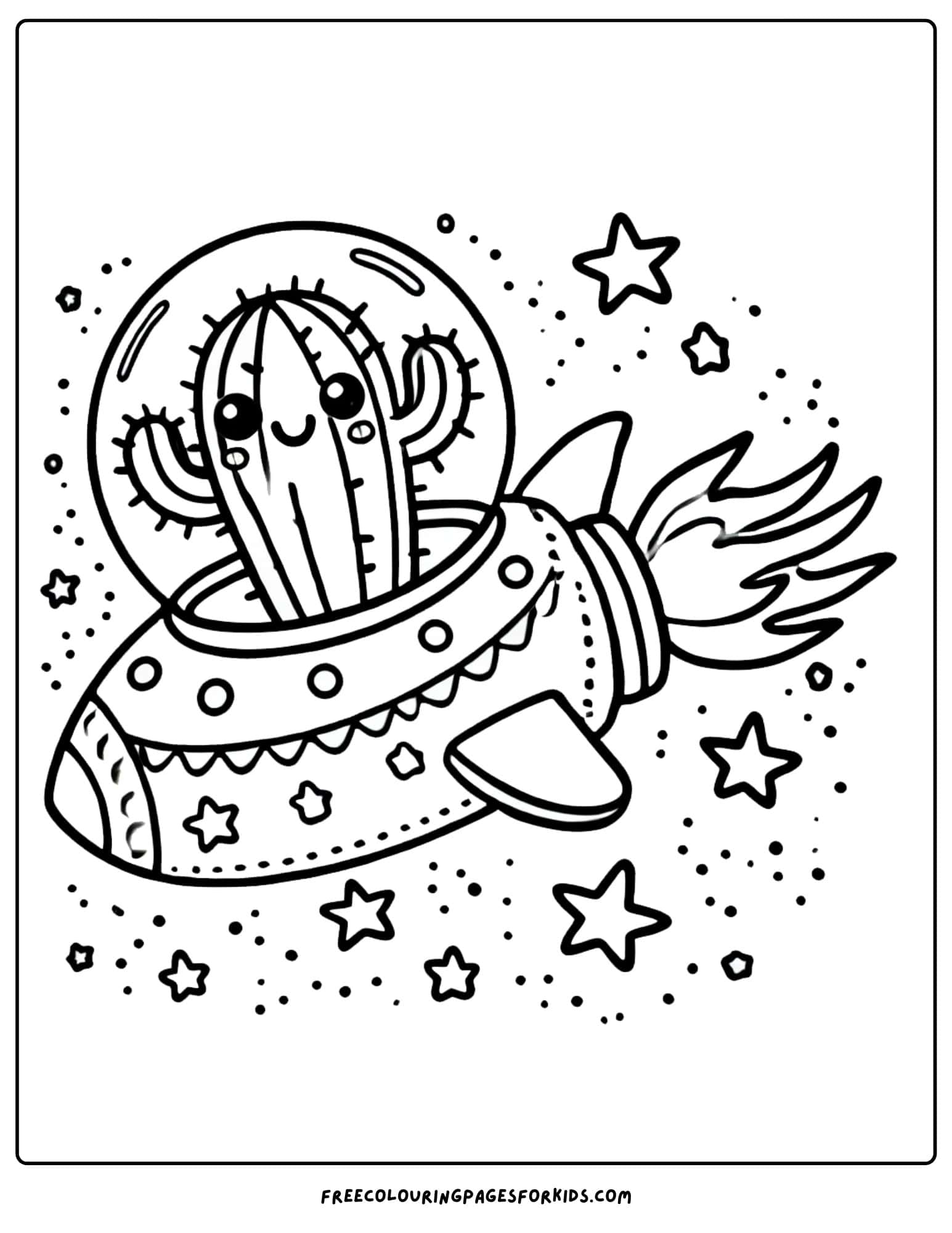 cactus flying in a spaceship coloring page