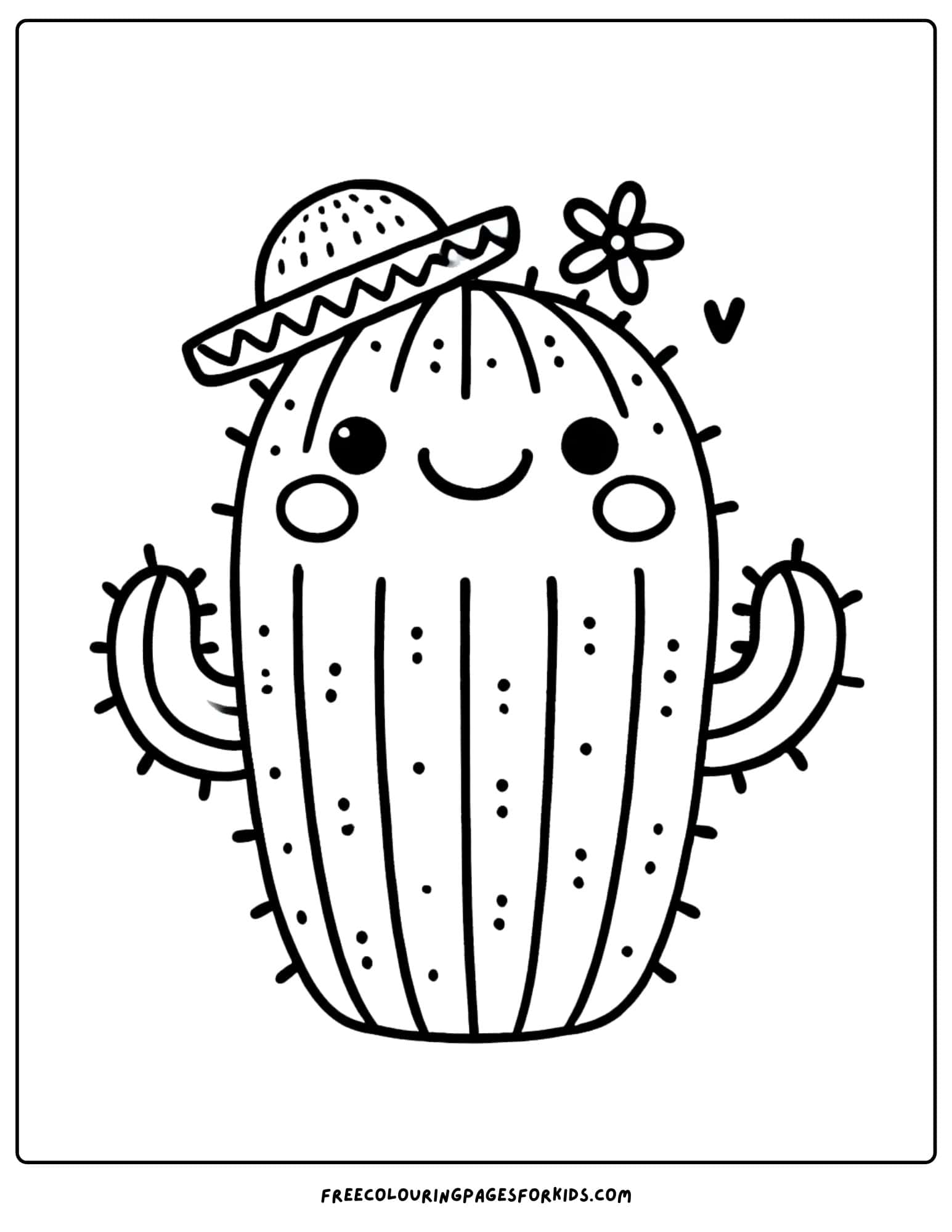 cactus smiling wearing a hat coloring page