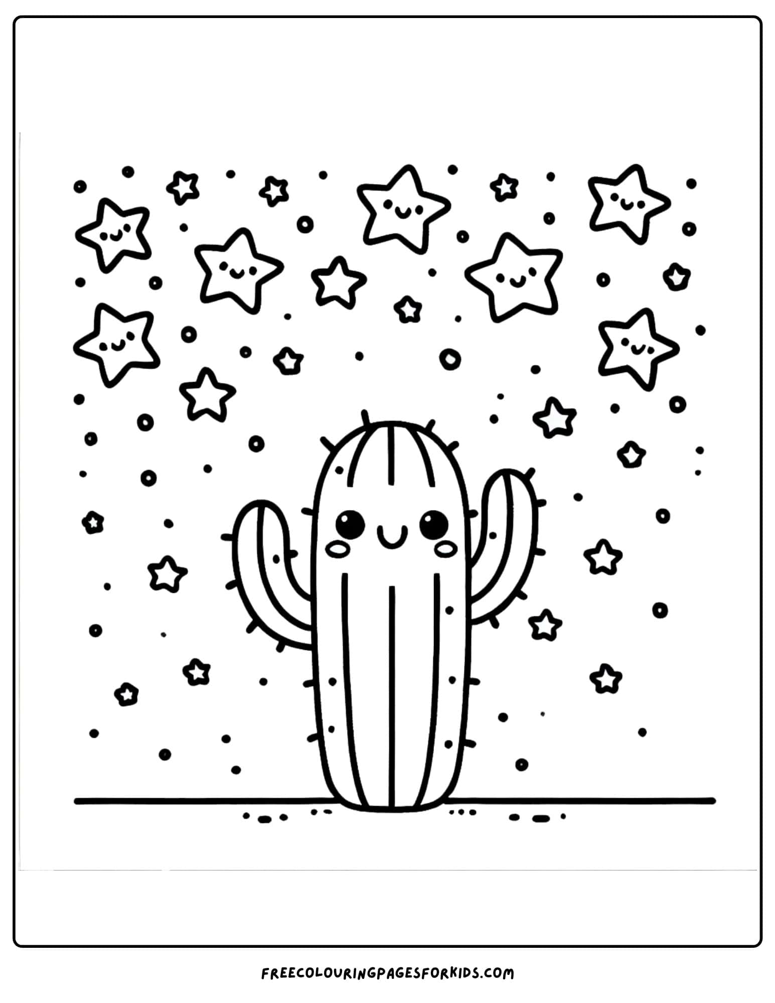 cactus under a starry night sky coloring page