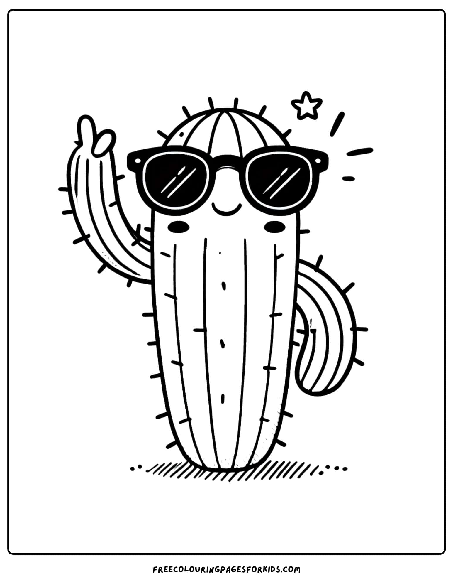 cactus wearing sunglasses looking cool coloring page