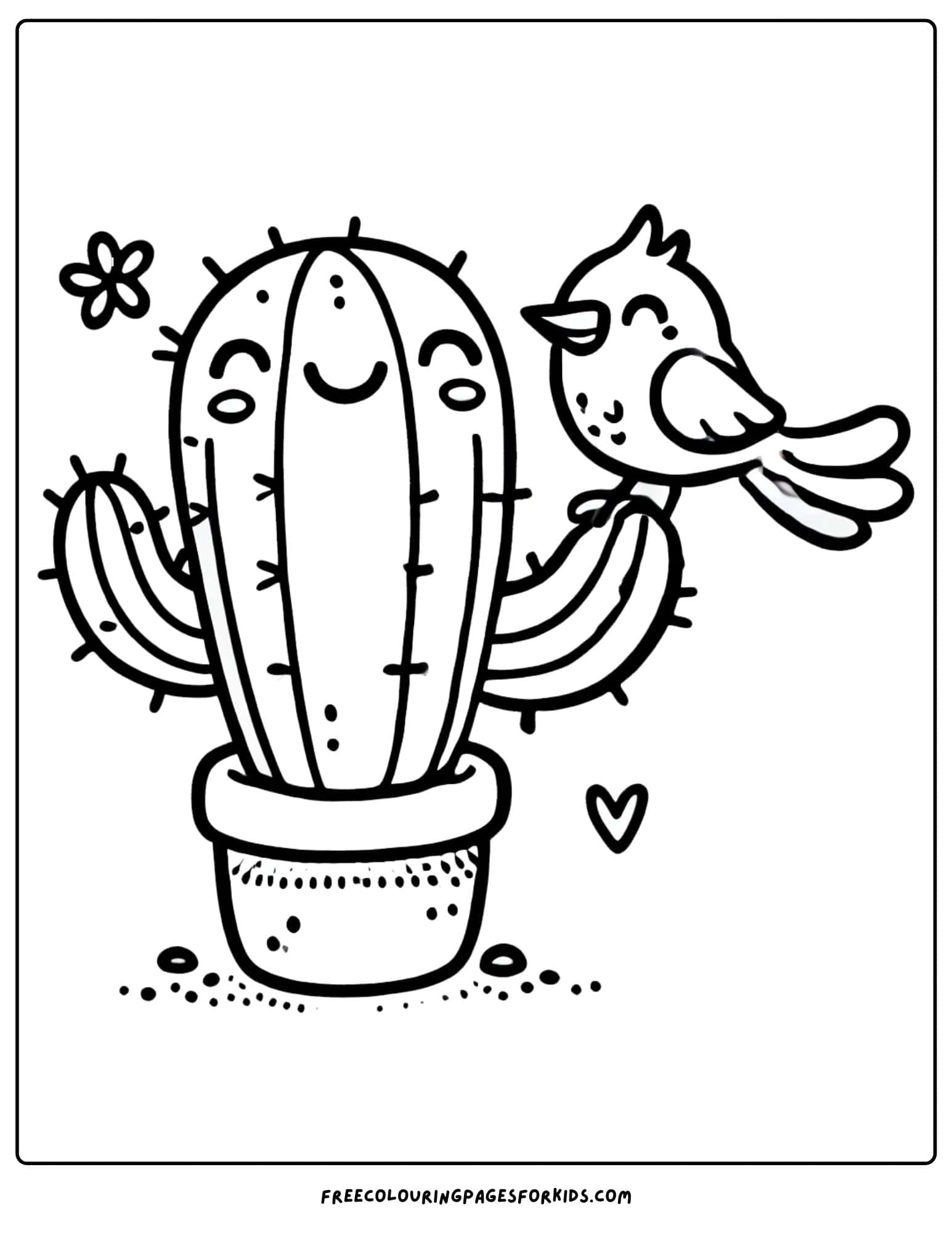 cactus with a bird sitting on it coloring page