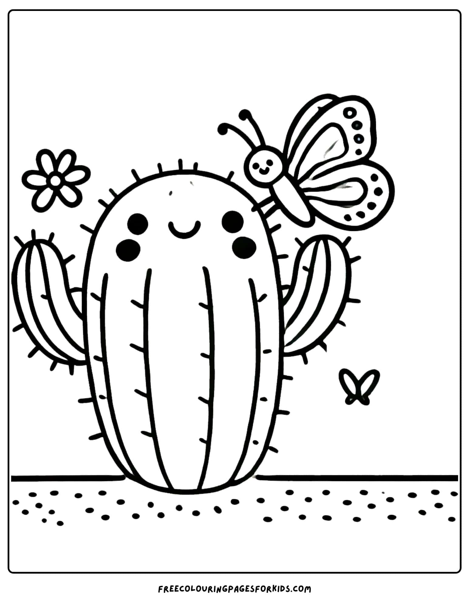 cactus with a butterfly sitting on it coloring page