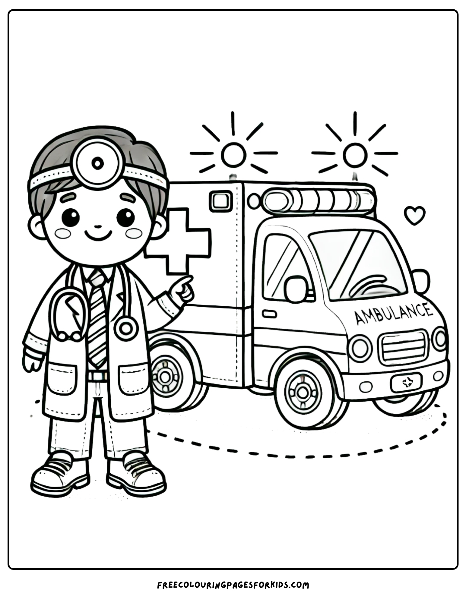 doctor and an ambulance coloring page