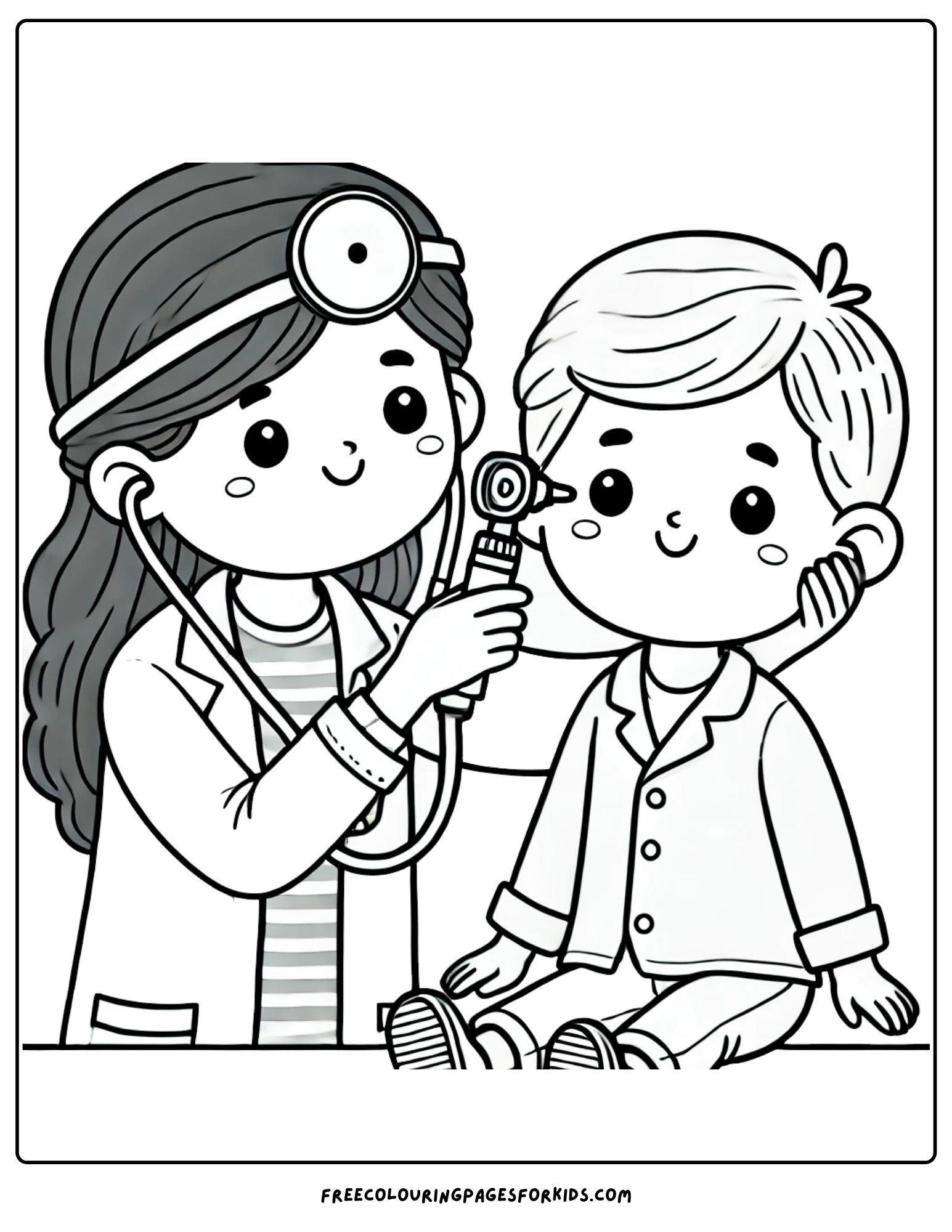 doctor checking a childs ears coloring page