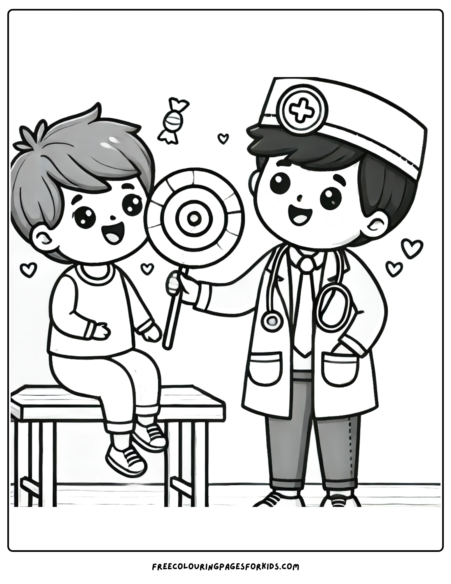 doctor giving a child a lollipop coloring page