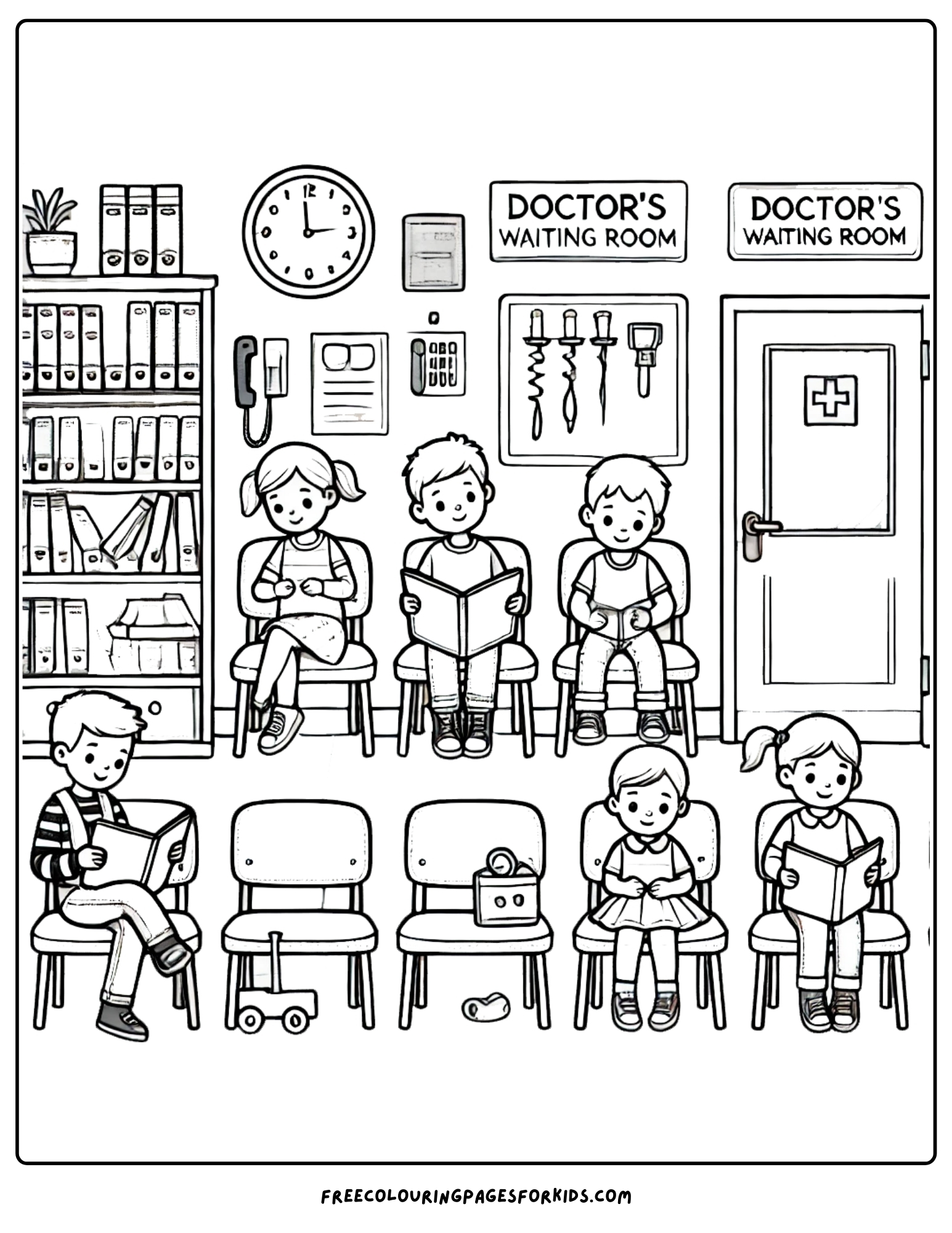 doctor waiting room coloring page