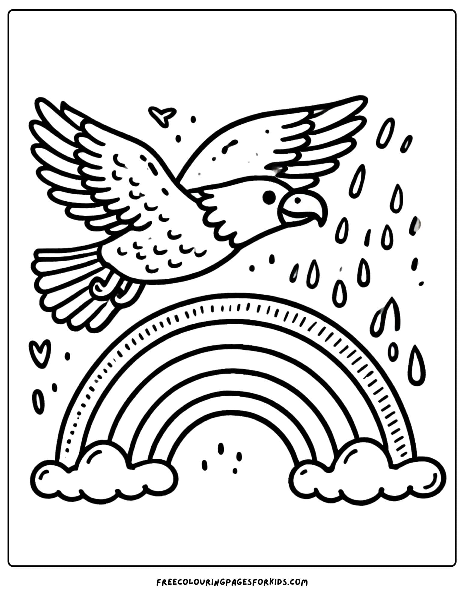 eagle flying over a rainbow coloring page