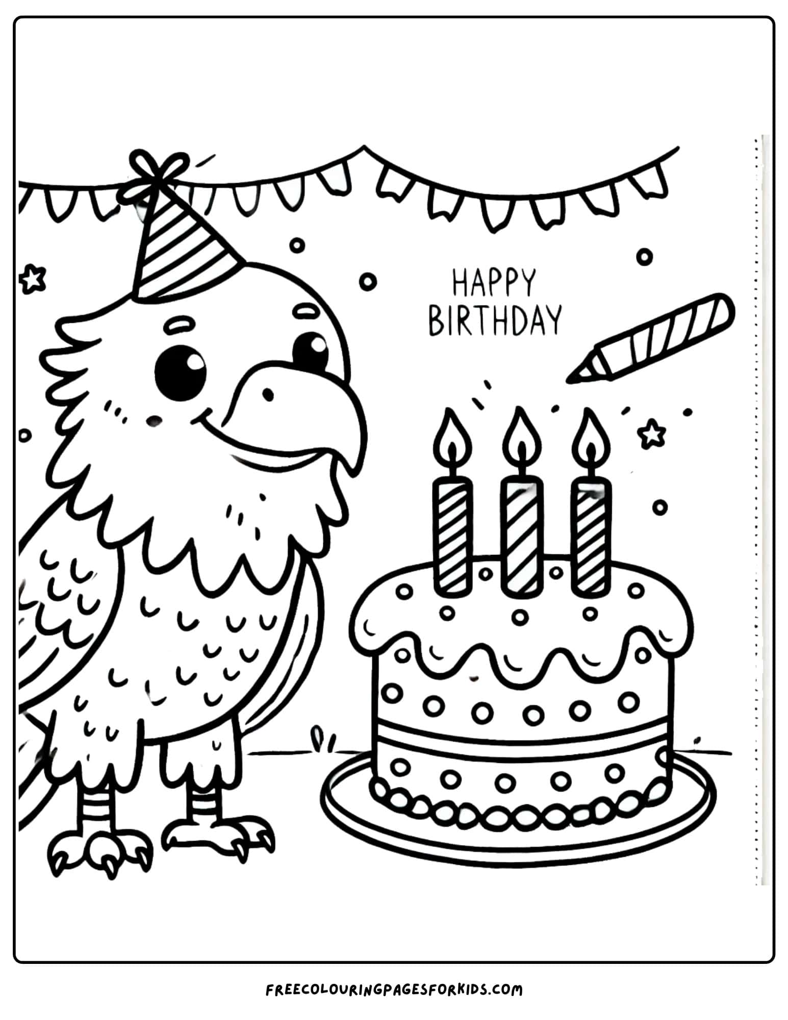 eagle with a birthday cake coloring page