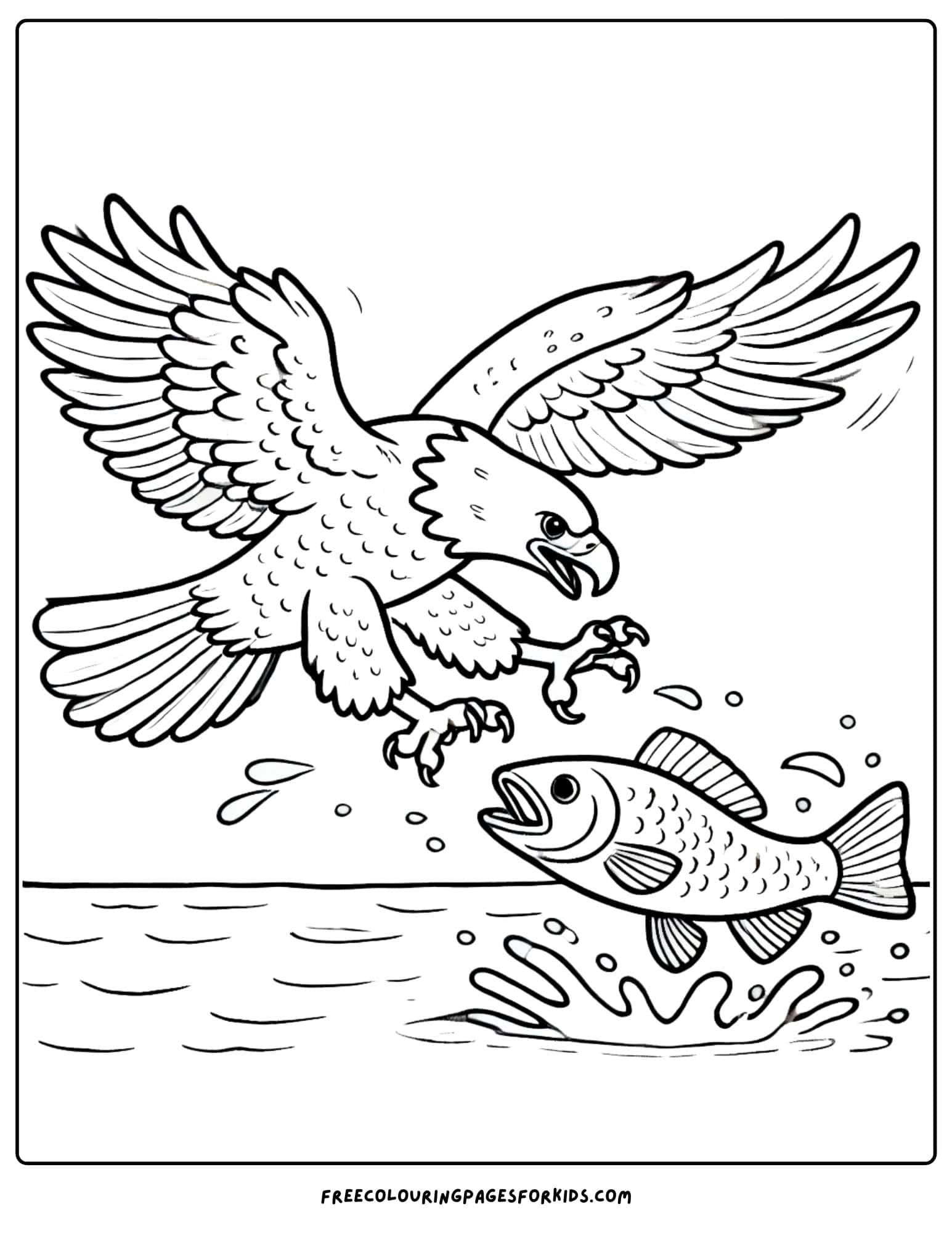 eagle catching a fish in the river coloring page