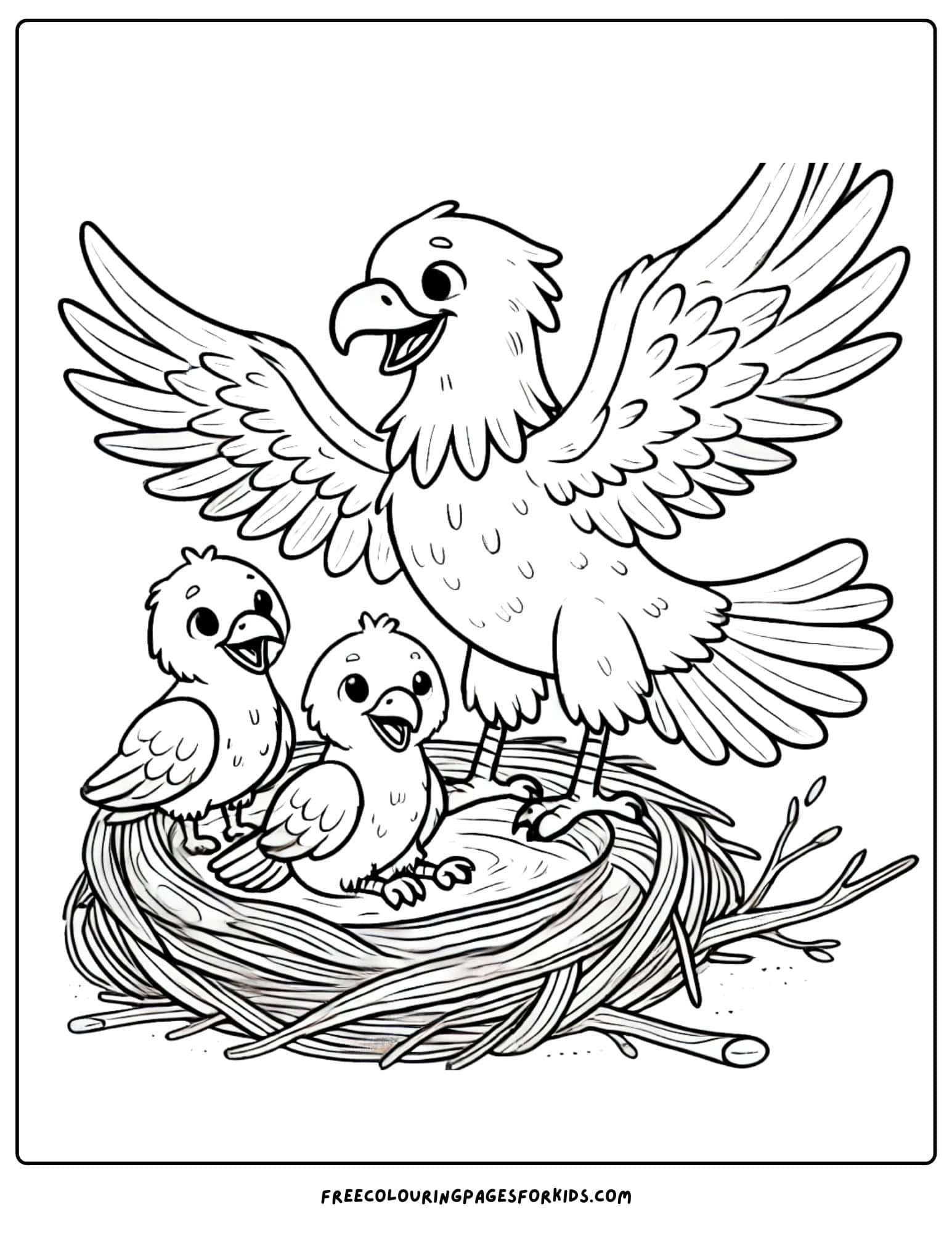 eagle family in a nest coloring page