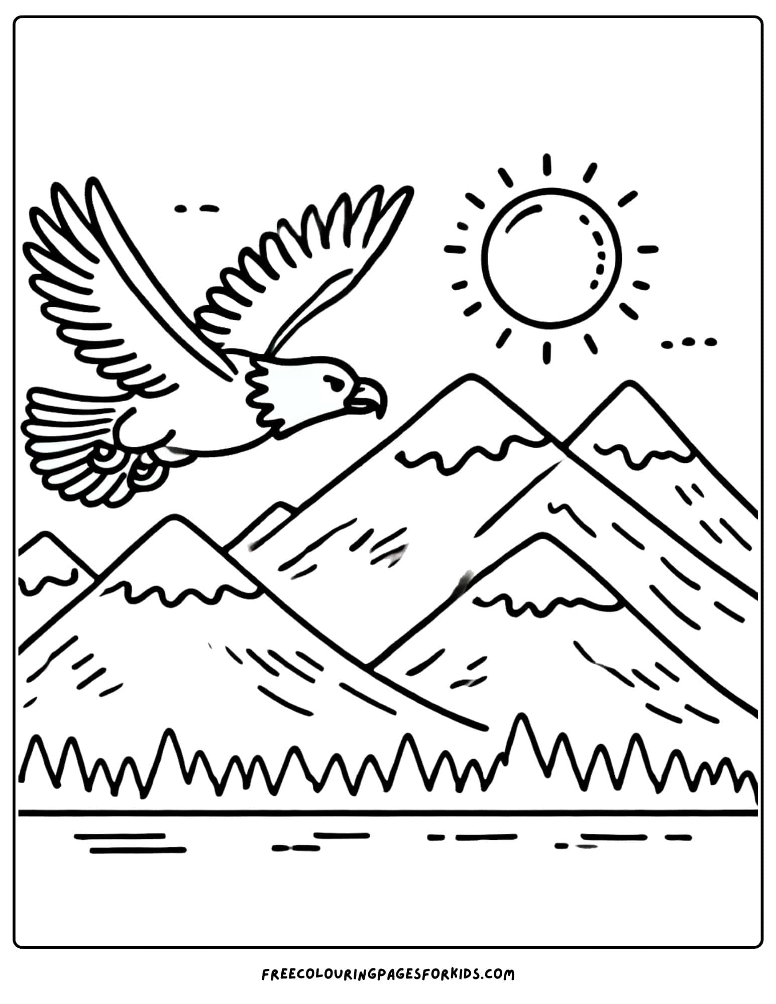 eagle flying over the mountains coloring page