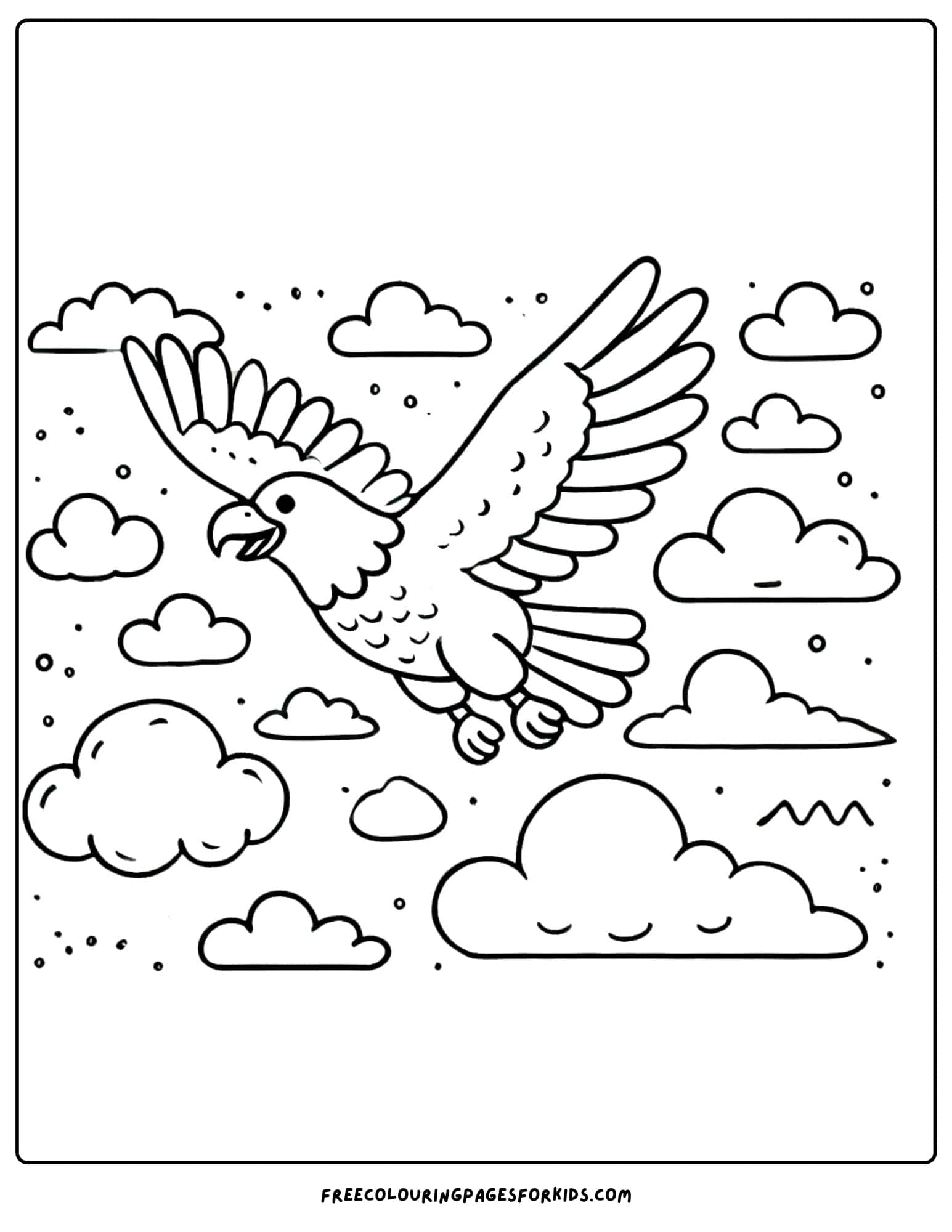 eagle flying through the clouds coloring page