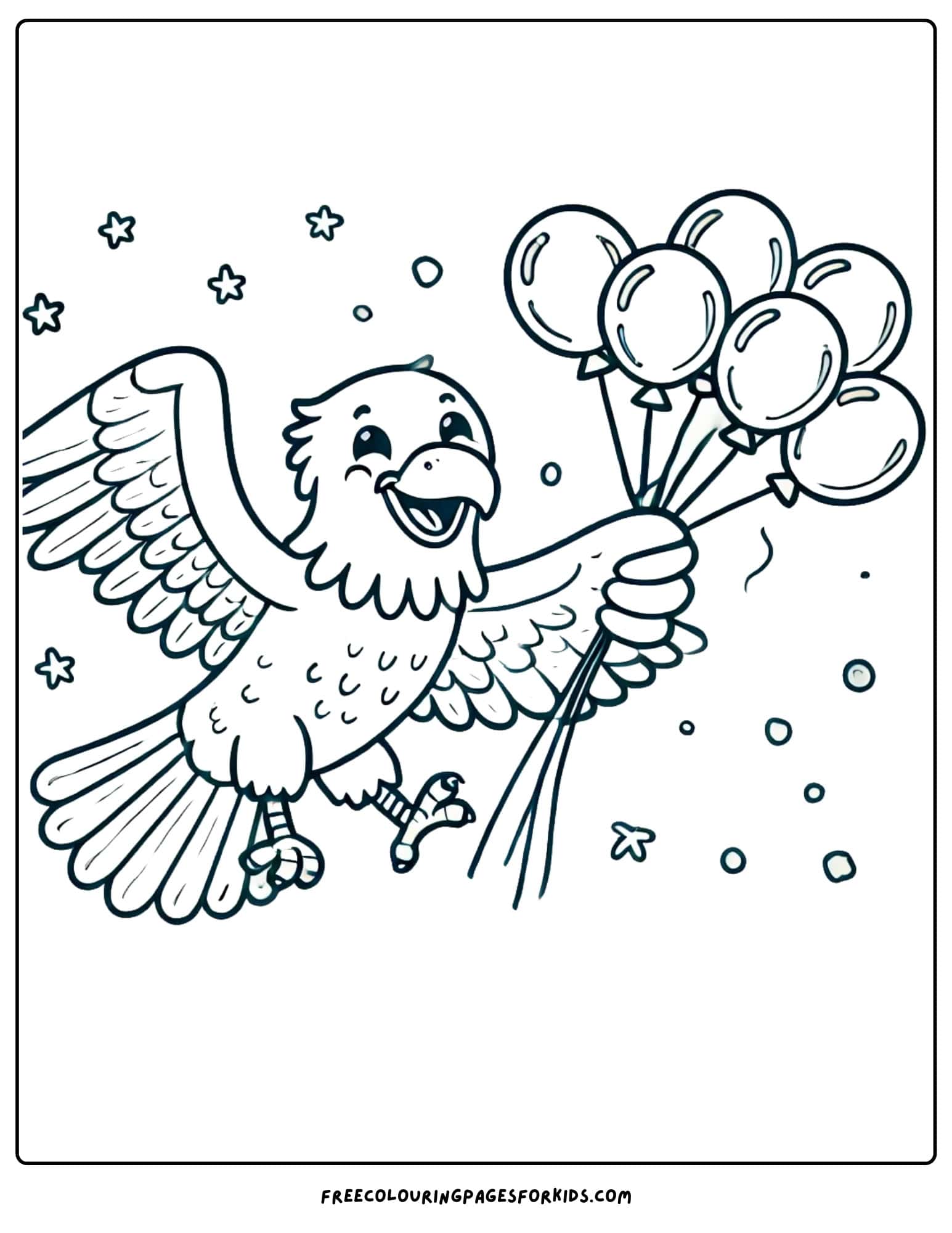 eagle flying while holding balloons coloring page